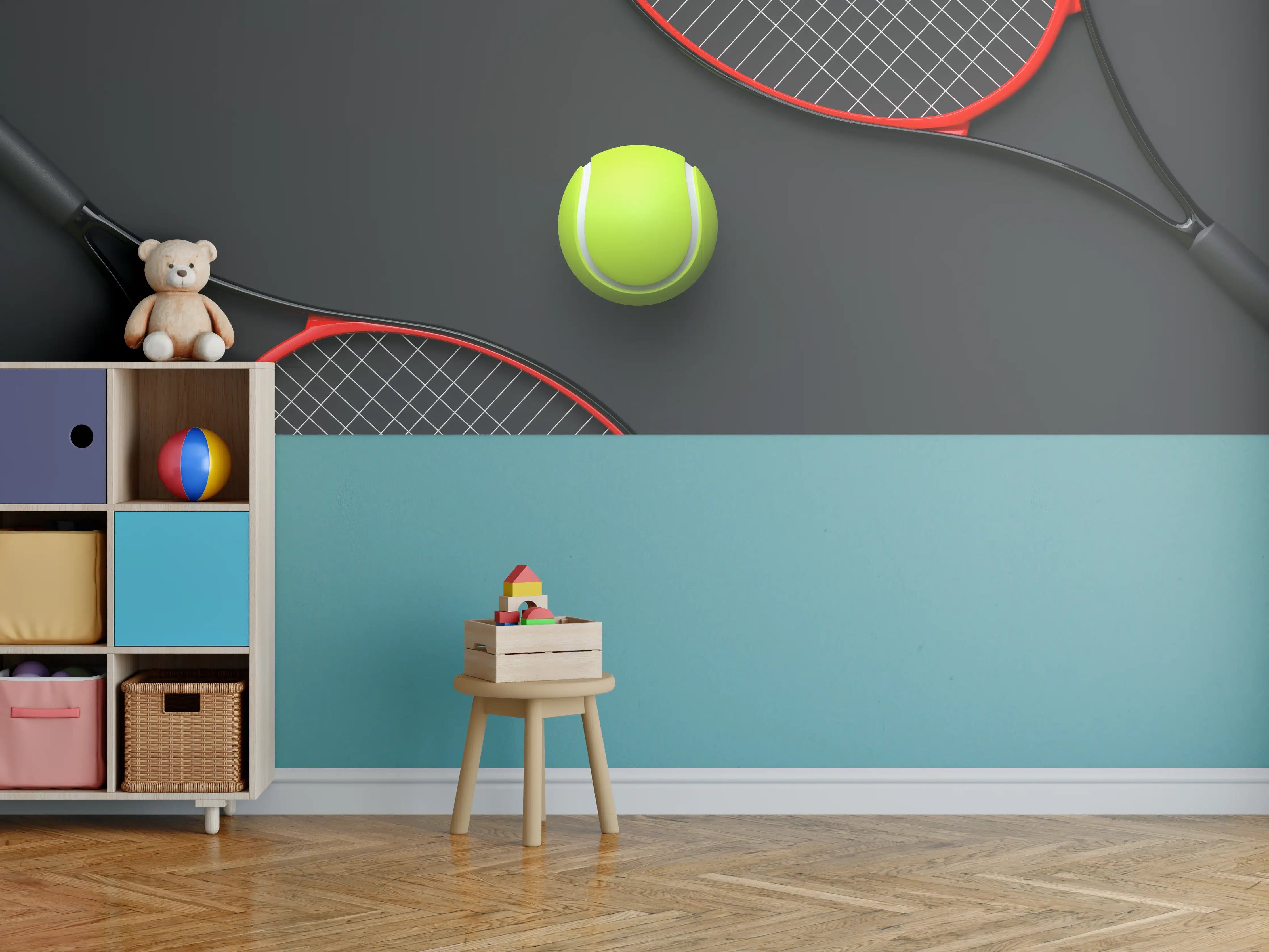 Kinderzimmer Wandgestaltung - Tennis - 3D Render