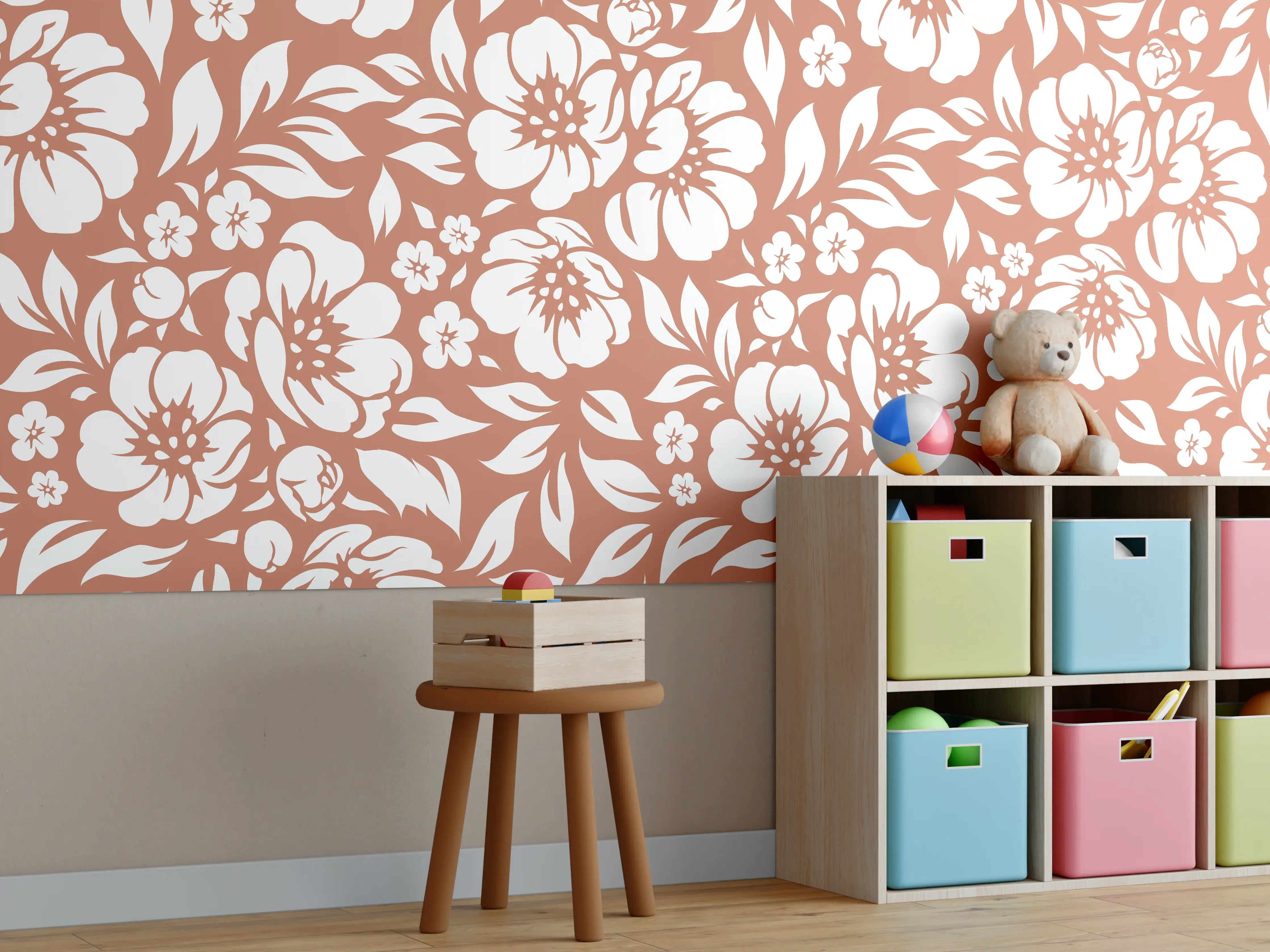 Kinderzimmer Wandgestaltung - Terracotta-Florale Wandgestaltung