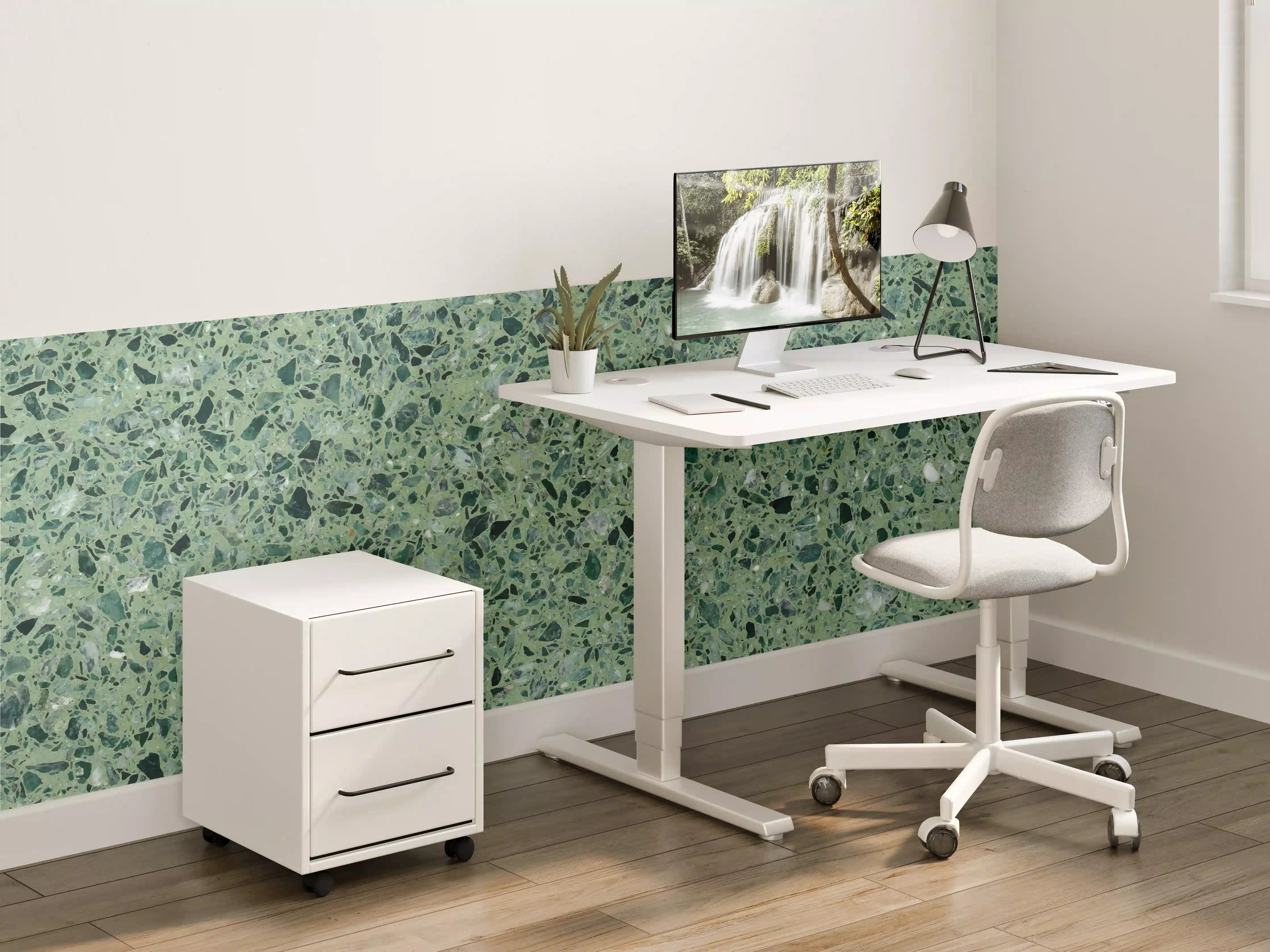 Kinderzimmer Wandgestaltung - Terrazzo Textur auf türkisem Hintergrund