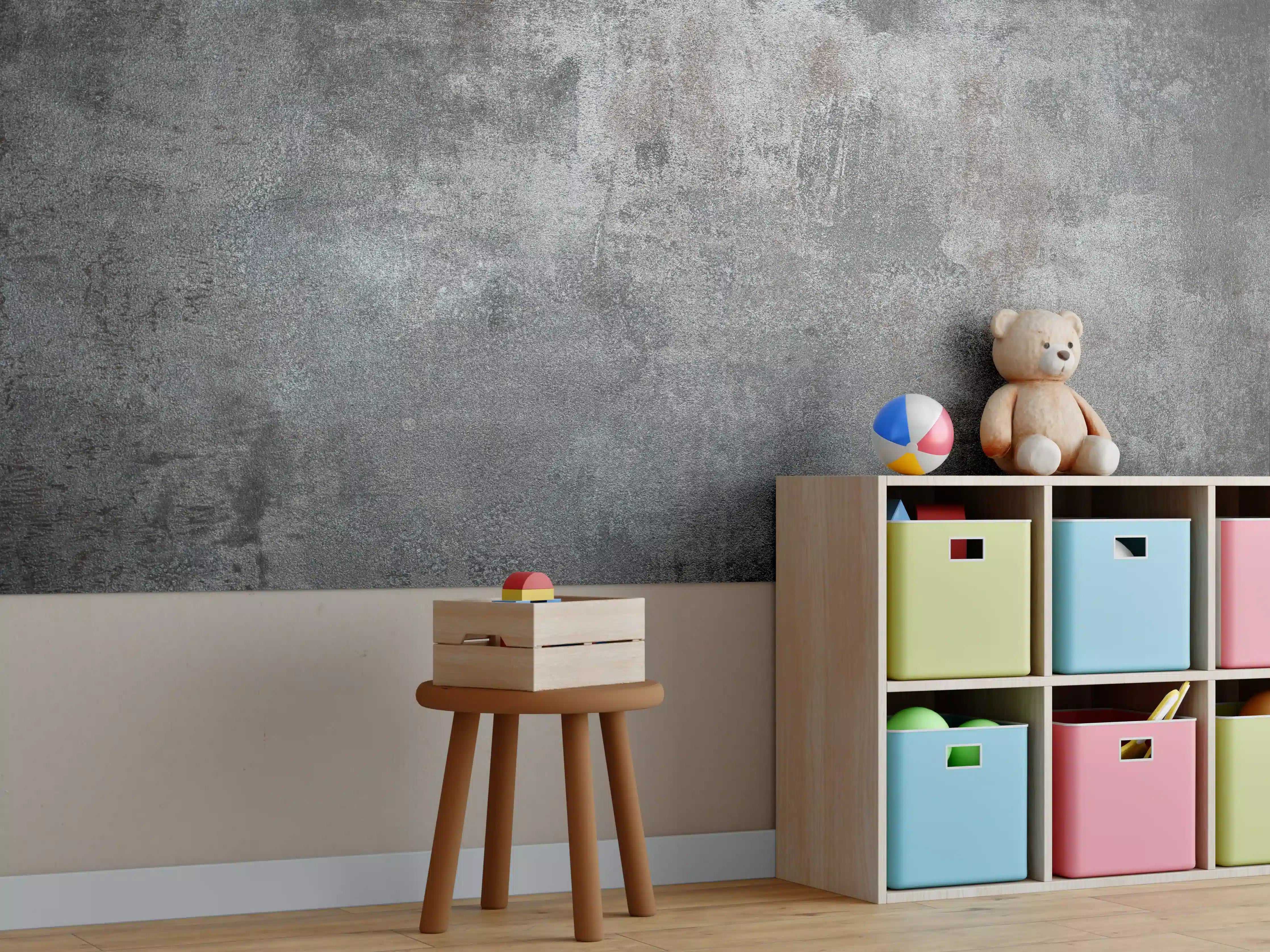 Kinderzimmer Wandgestaltung - Texturiertes Grau-Metall-Finish