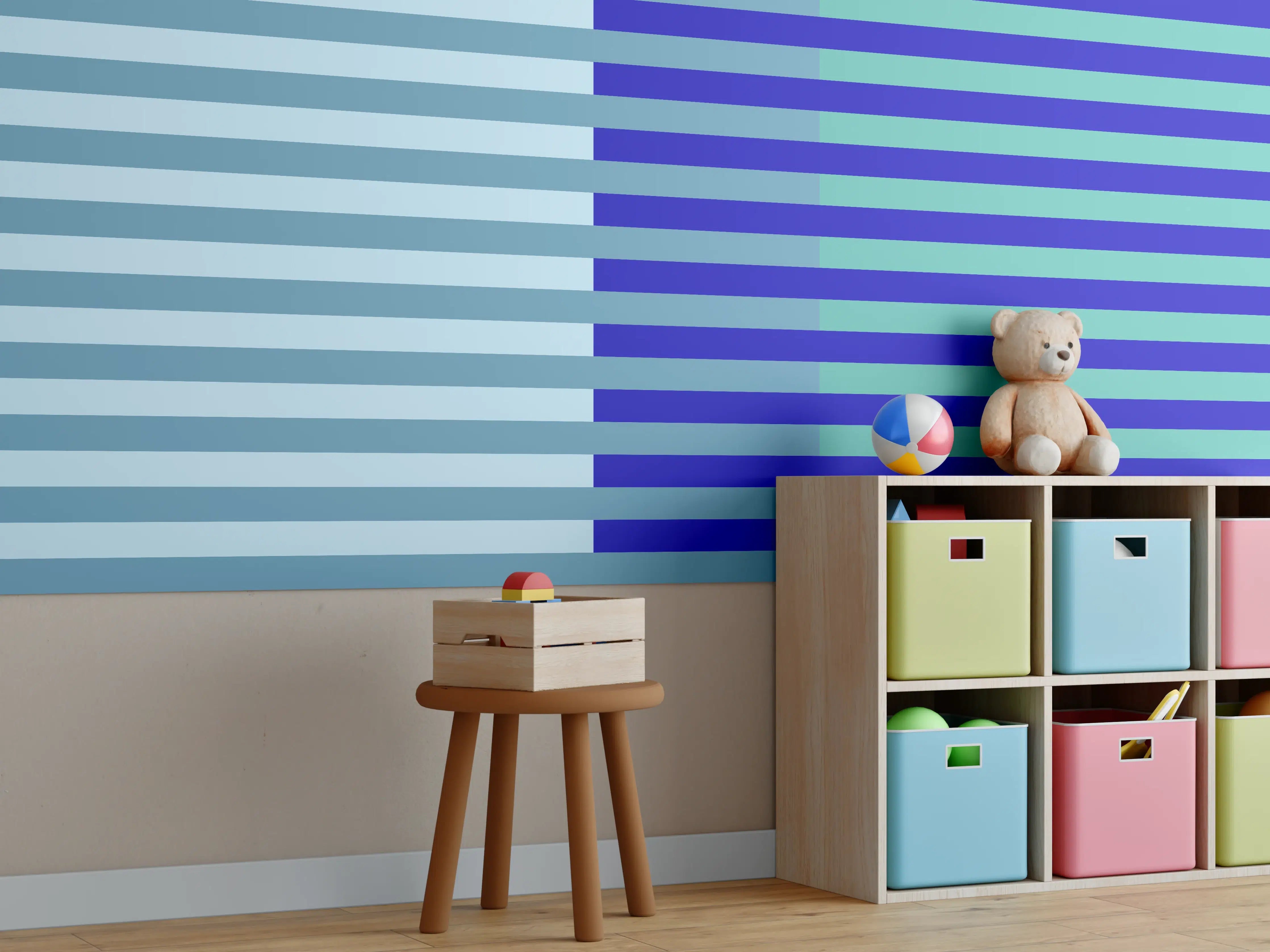 Kinderzimmer Wandgestaltung - The Blues - Multy Stripes - Ocean