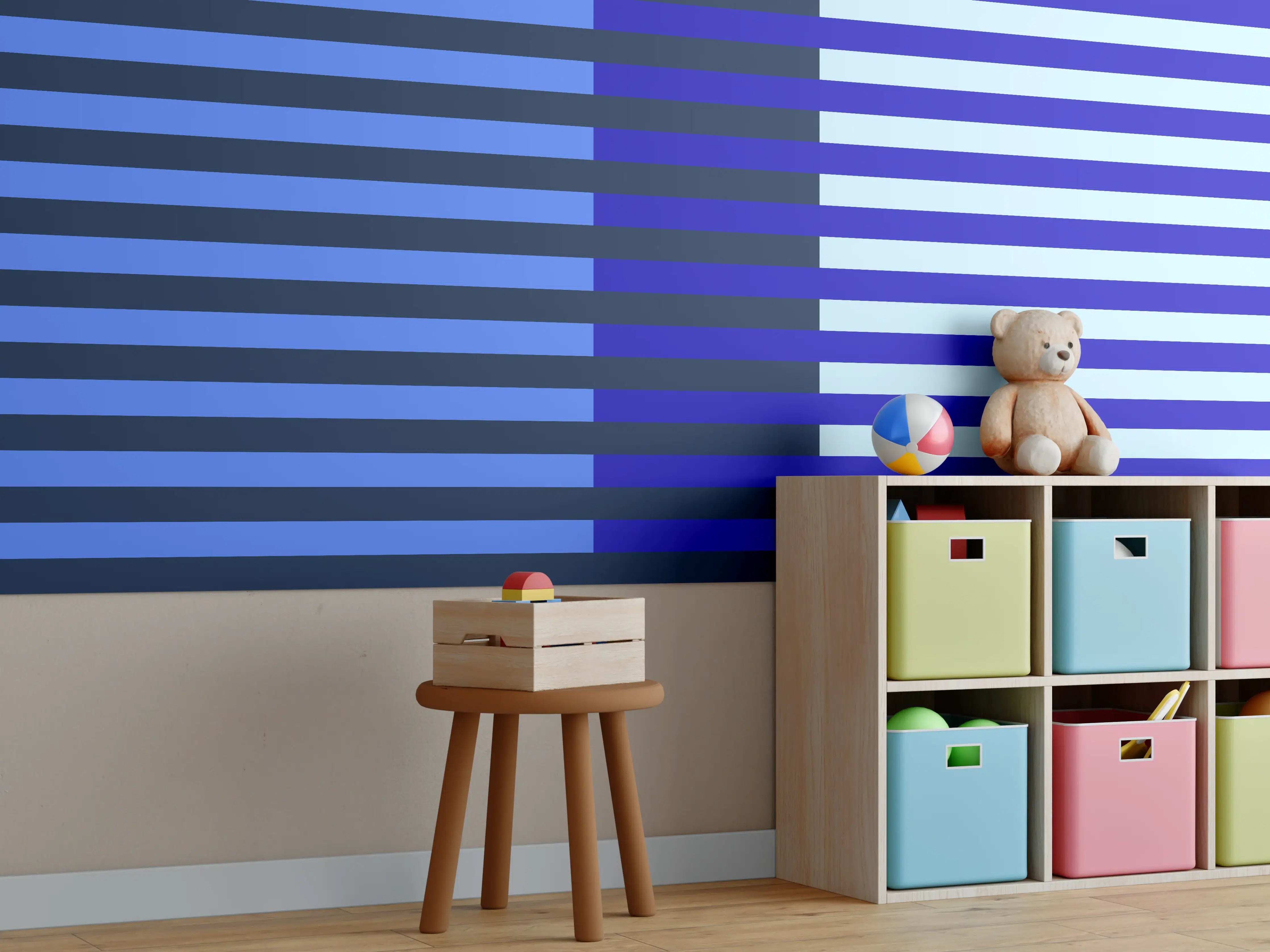 Kinderzimmer Wandgestaltung - The Blues - Multy Stripes - Waterfall