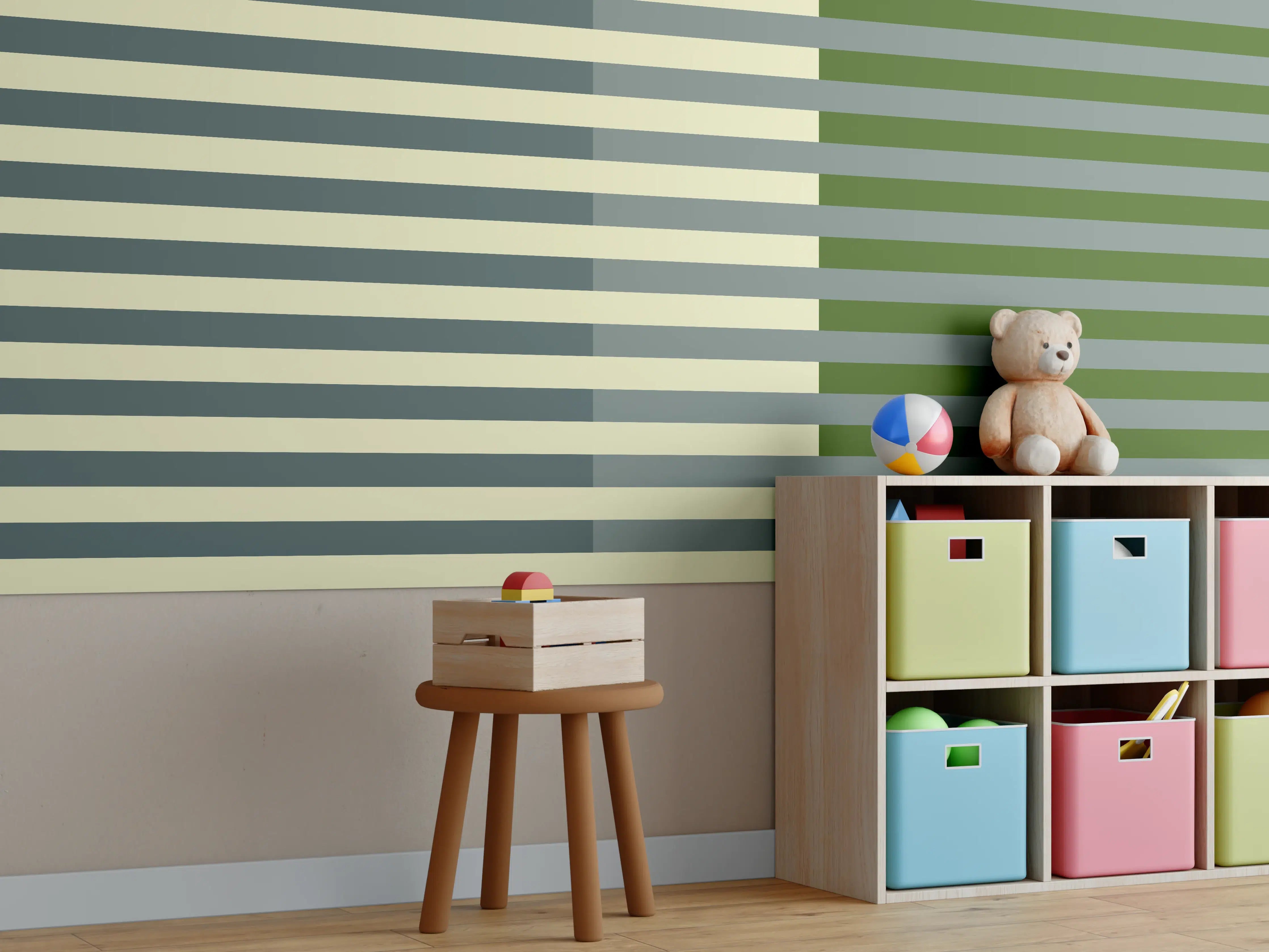 Kinderzimmer Wandgestaltung - The Greens - Multy Stripes - Avocado