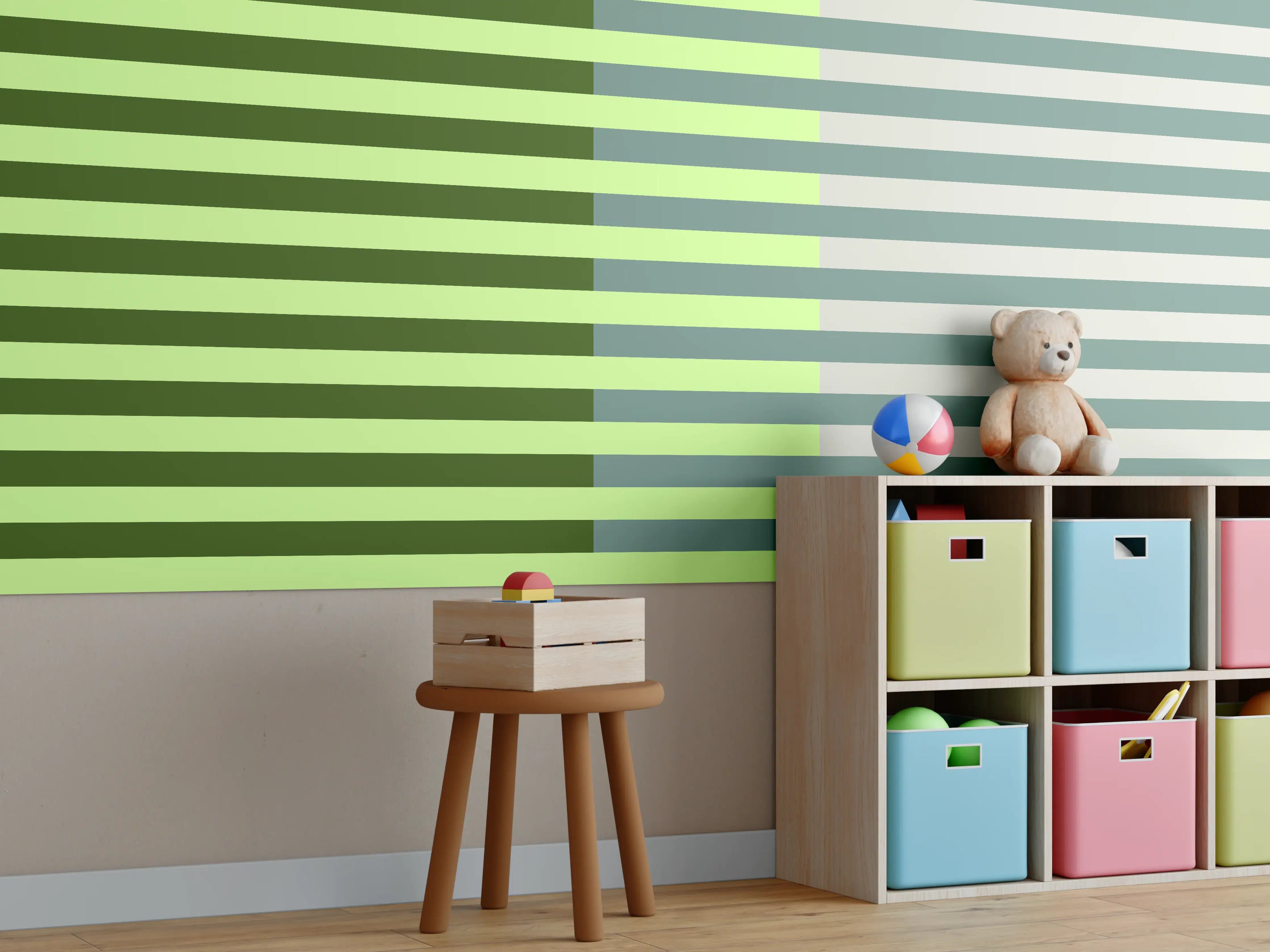 Kinderzimmer Wandgestaltung - The Greens - Multy Stripes - Granny Smith