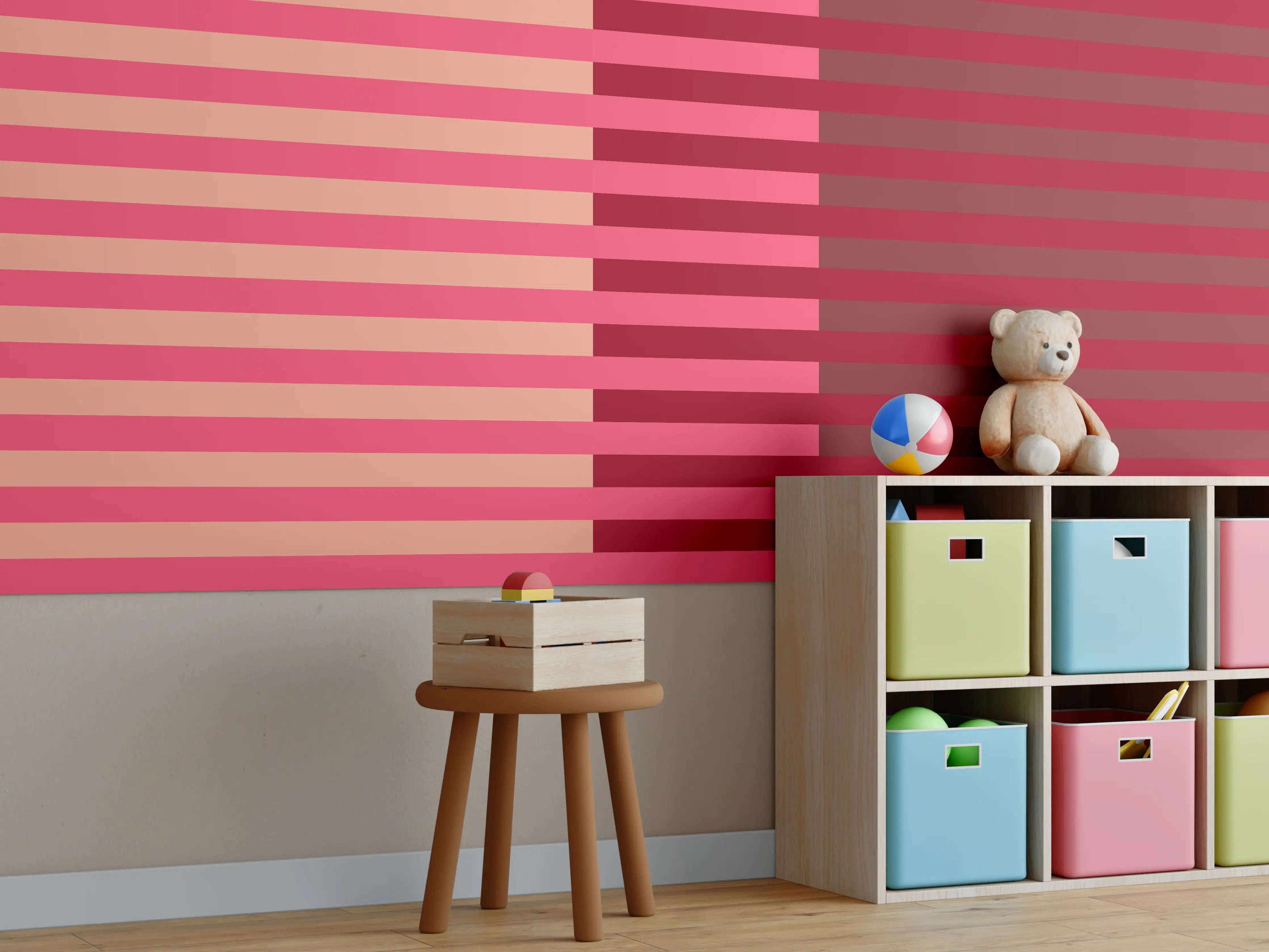 Kinderzimmer Wandgestaltung - The Reds - Multy Stripes - Cherry