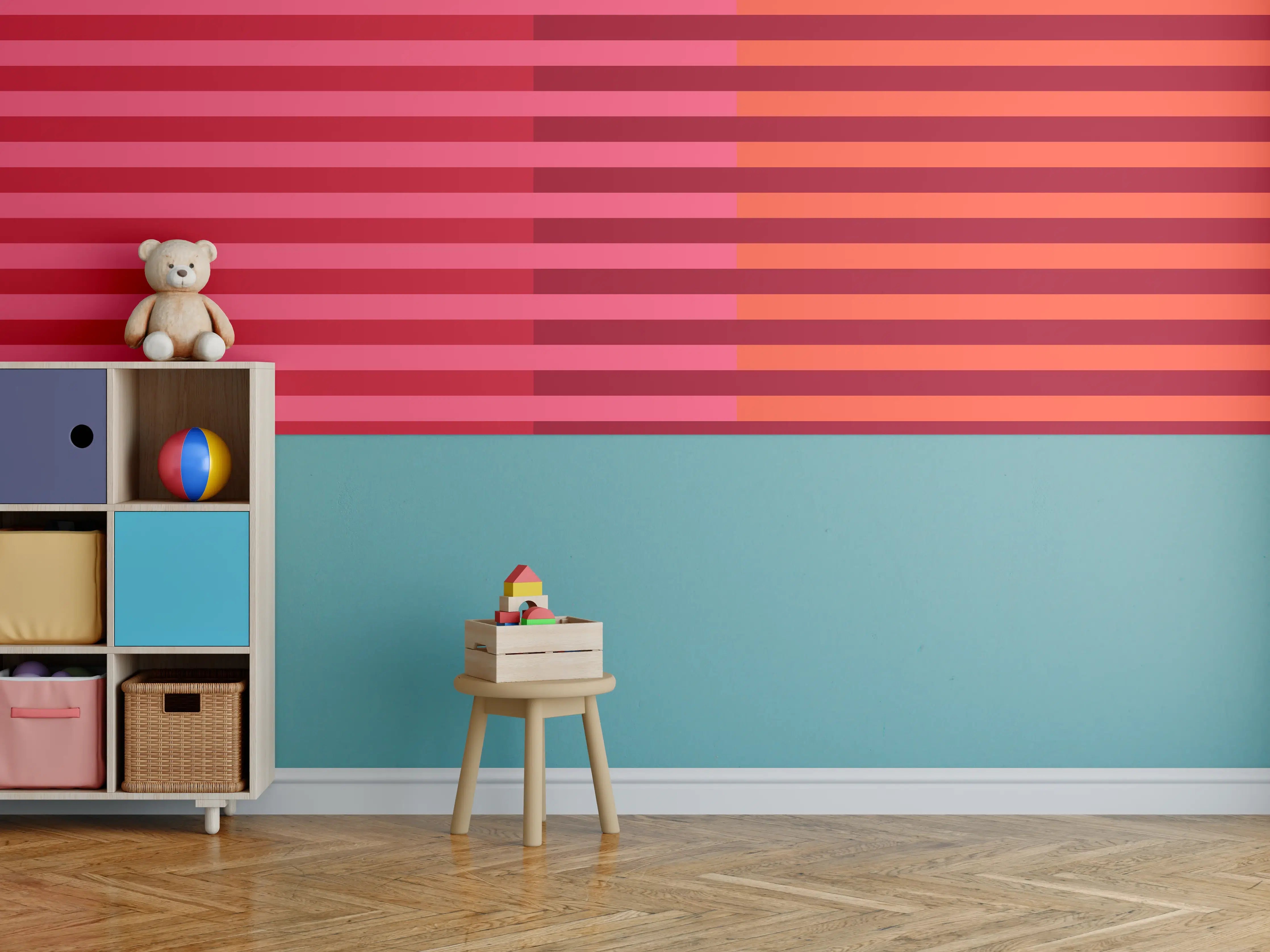 Kinderzimmer Wandgestaltung - The Reds - Multy Stripes - Pomegranate
