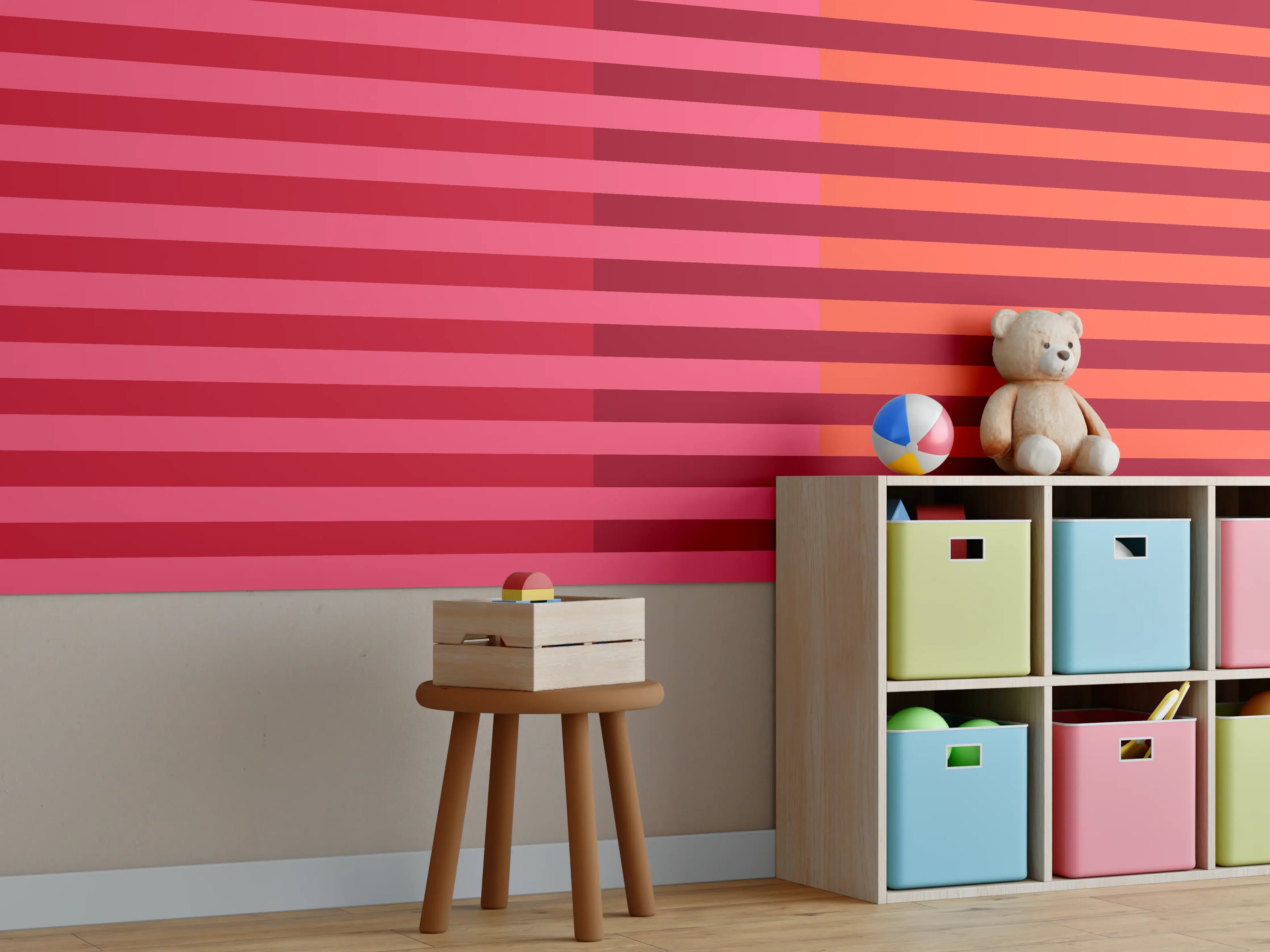 Kinderzimmer Wandgestaltung - The Reds - Multy Stripes - Pomegranate