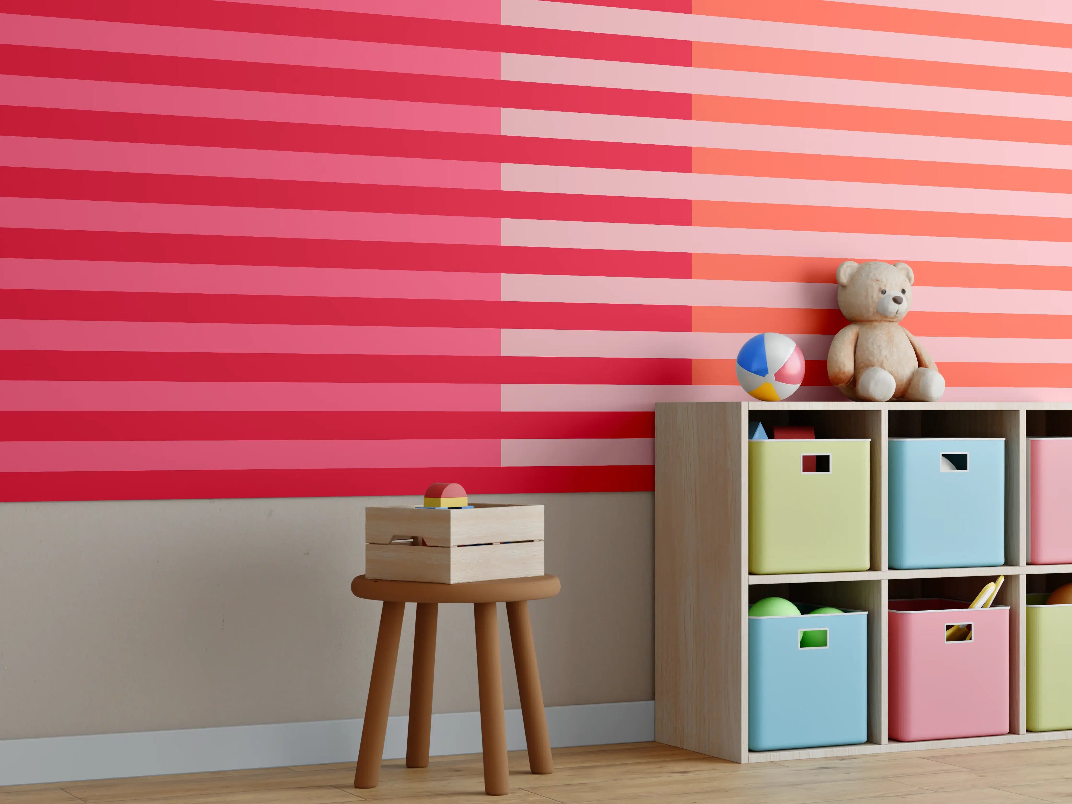 Kinderzimmer Wandgestaltung - The Reds - Multy Stripes - Strawberry