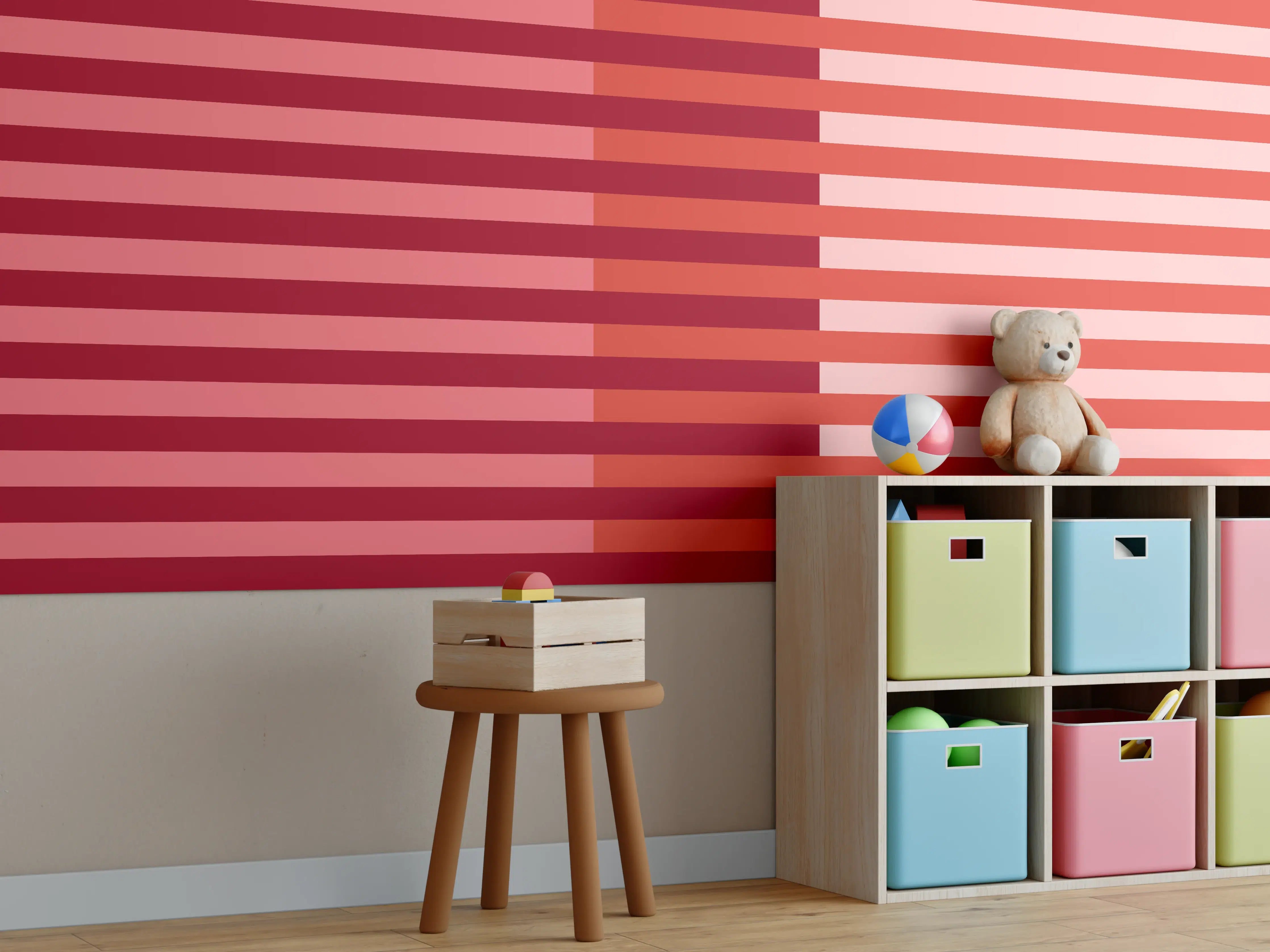 Kinderzimmer Wandgestaltung - The Reds - Multy Stripes - Tomato