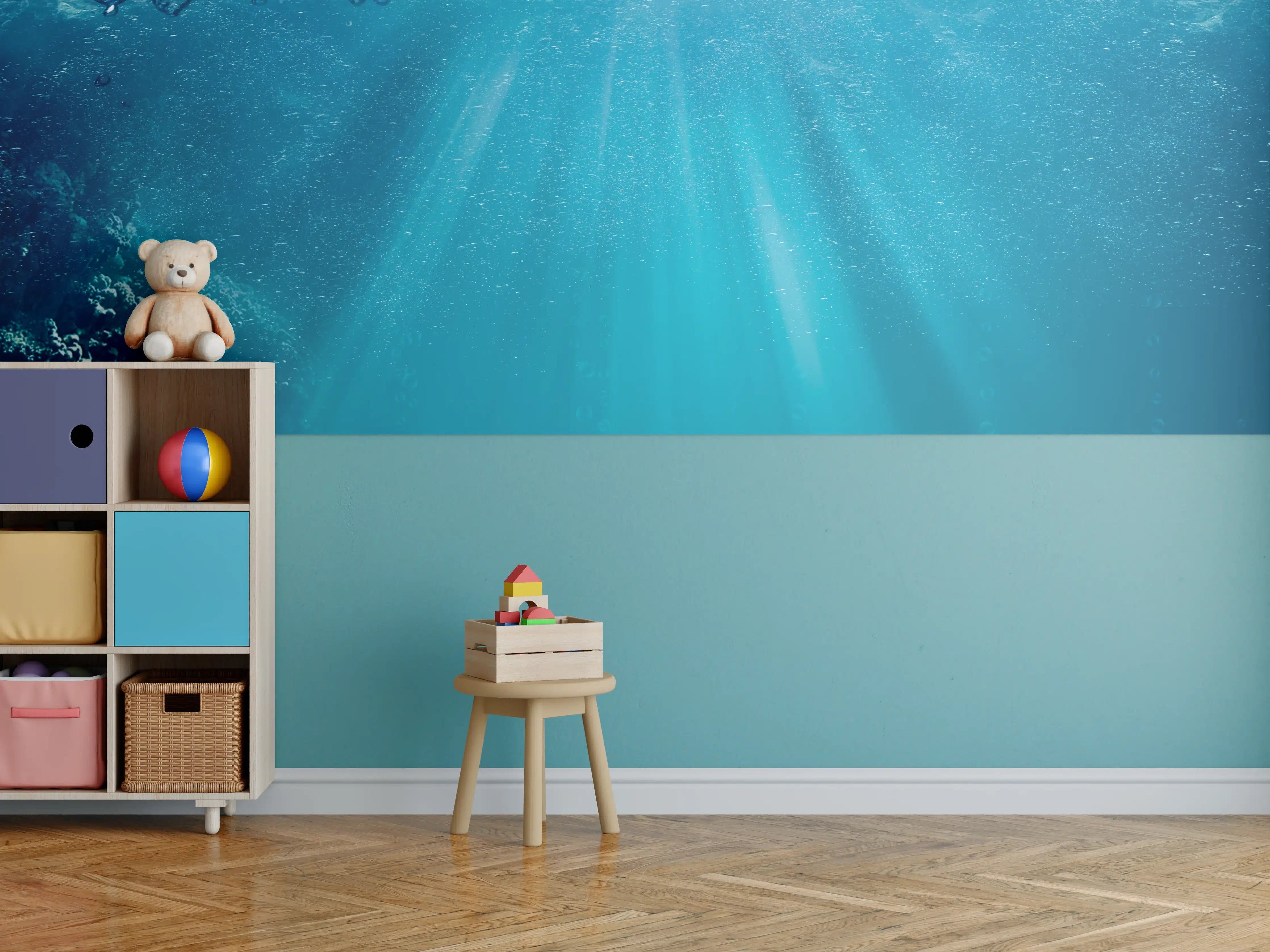 Kinderzimmer Wandgestaltung - Tiefsee mit Sonnenstrahlen