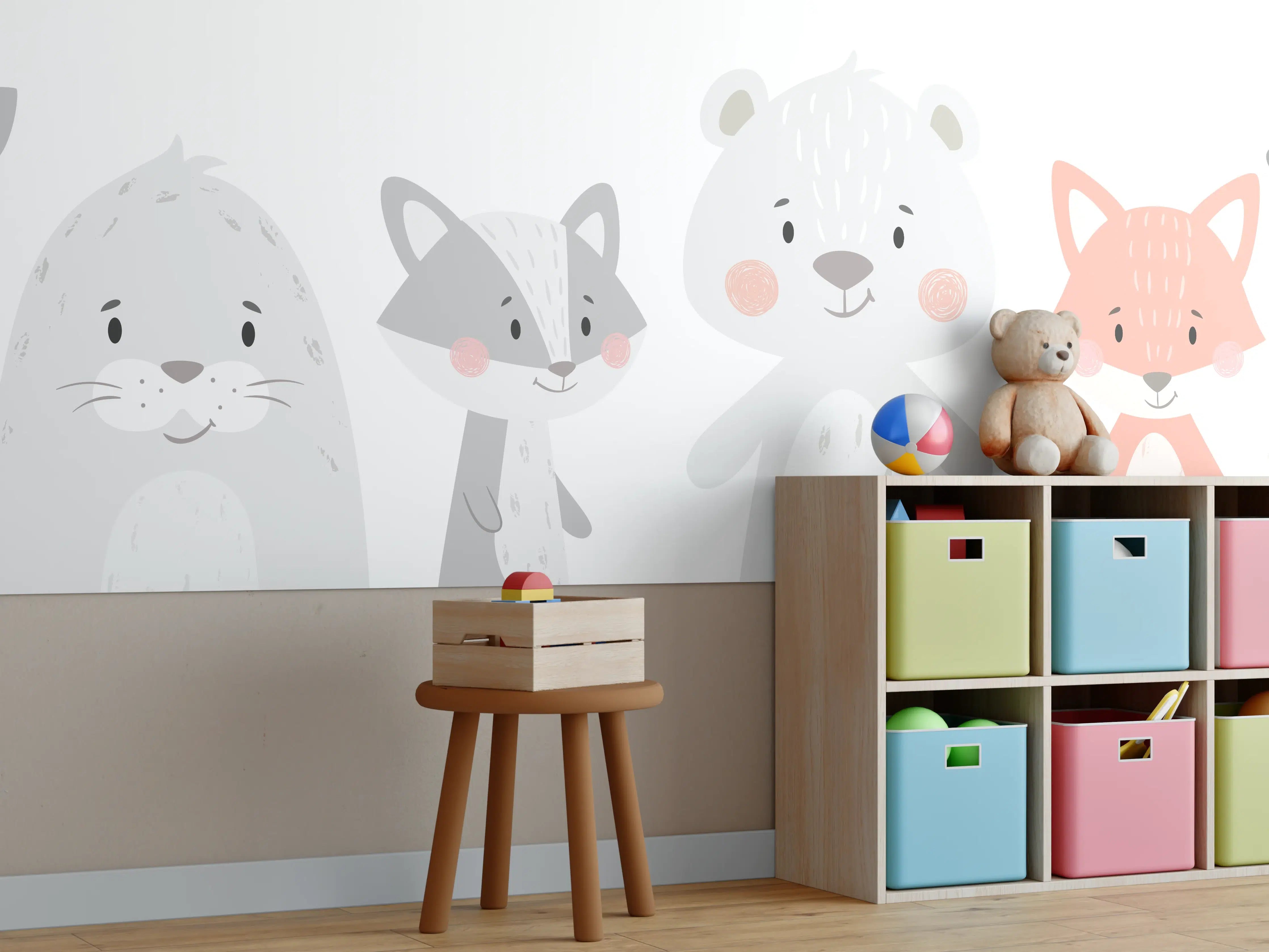 Kinderzimmer Wandgestaltung - Tierfreunde Pastell Illustration