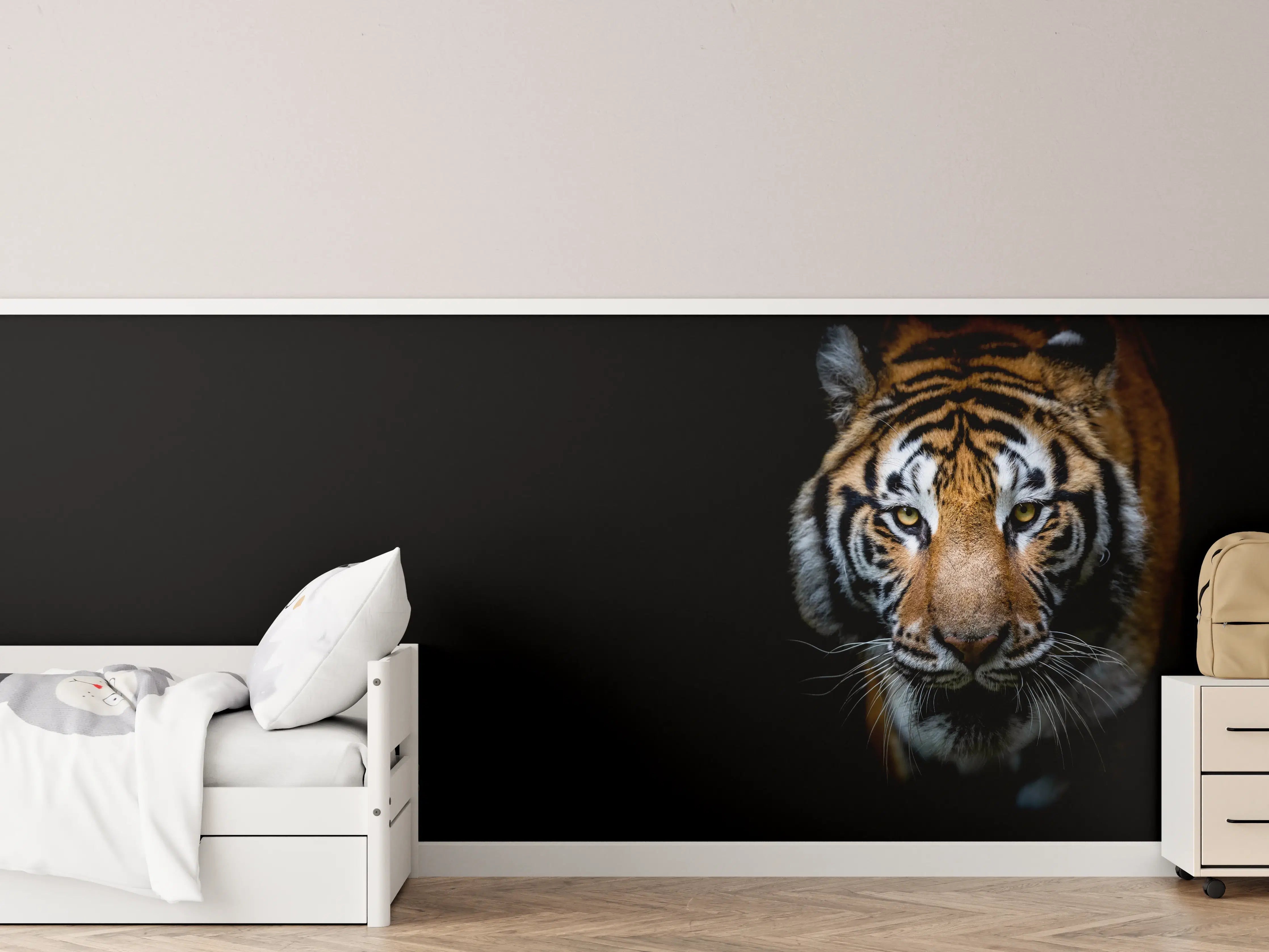 Kinderzimmer Wandgestaltung - Tiger auf schwarzem Hintergrund