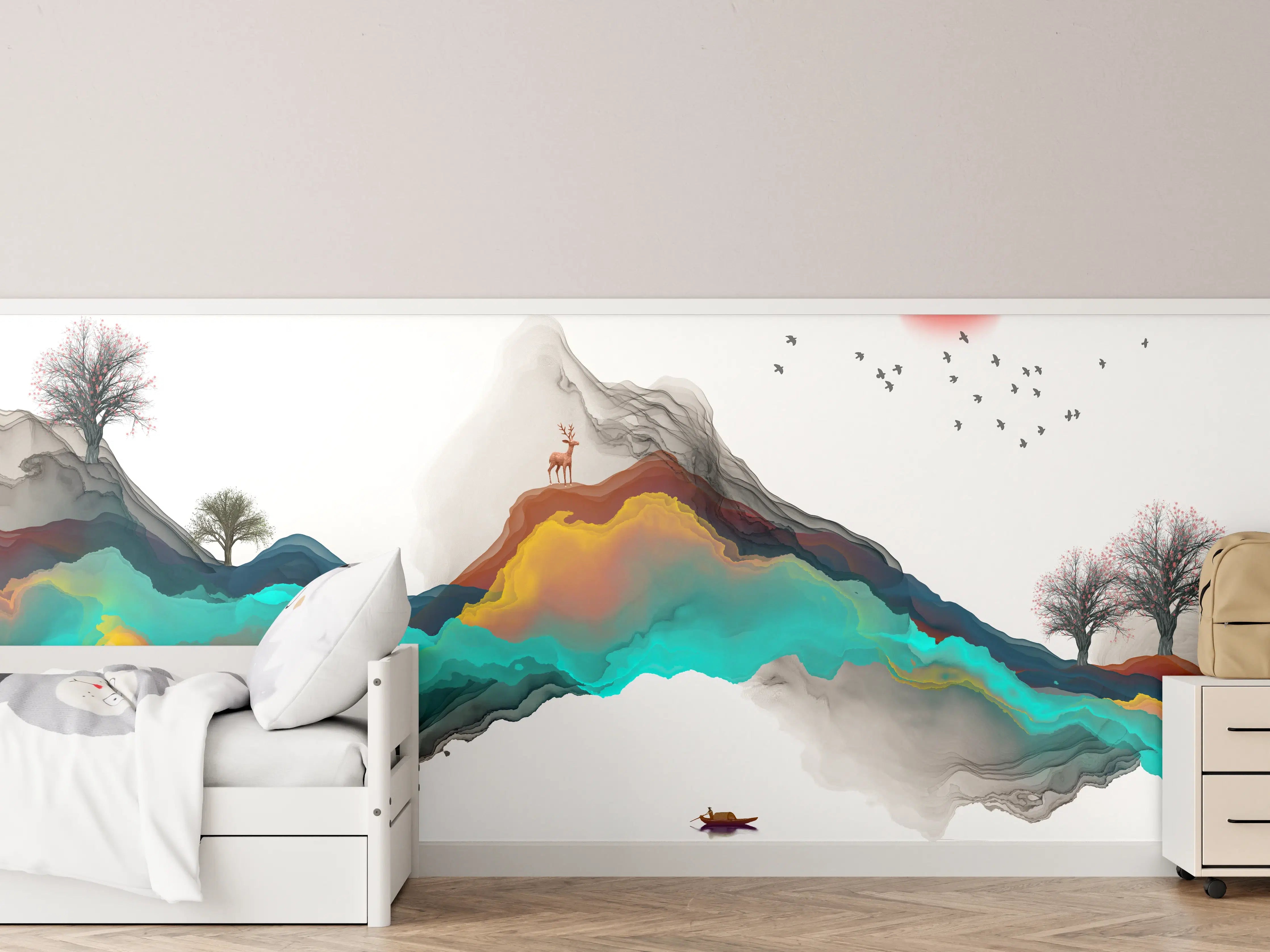 Kinderzimmer Wandgestaltung - Tinte Linie Dekoration Landschaft