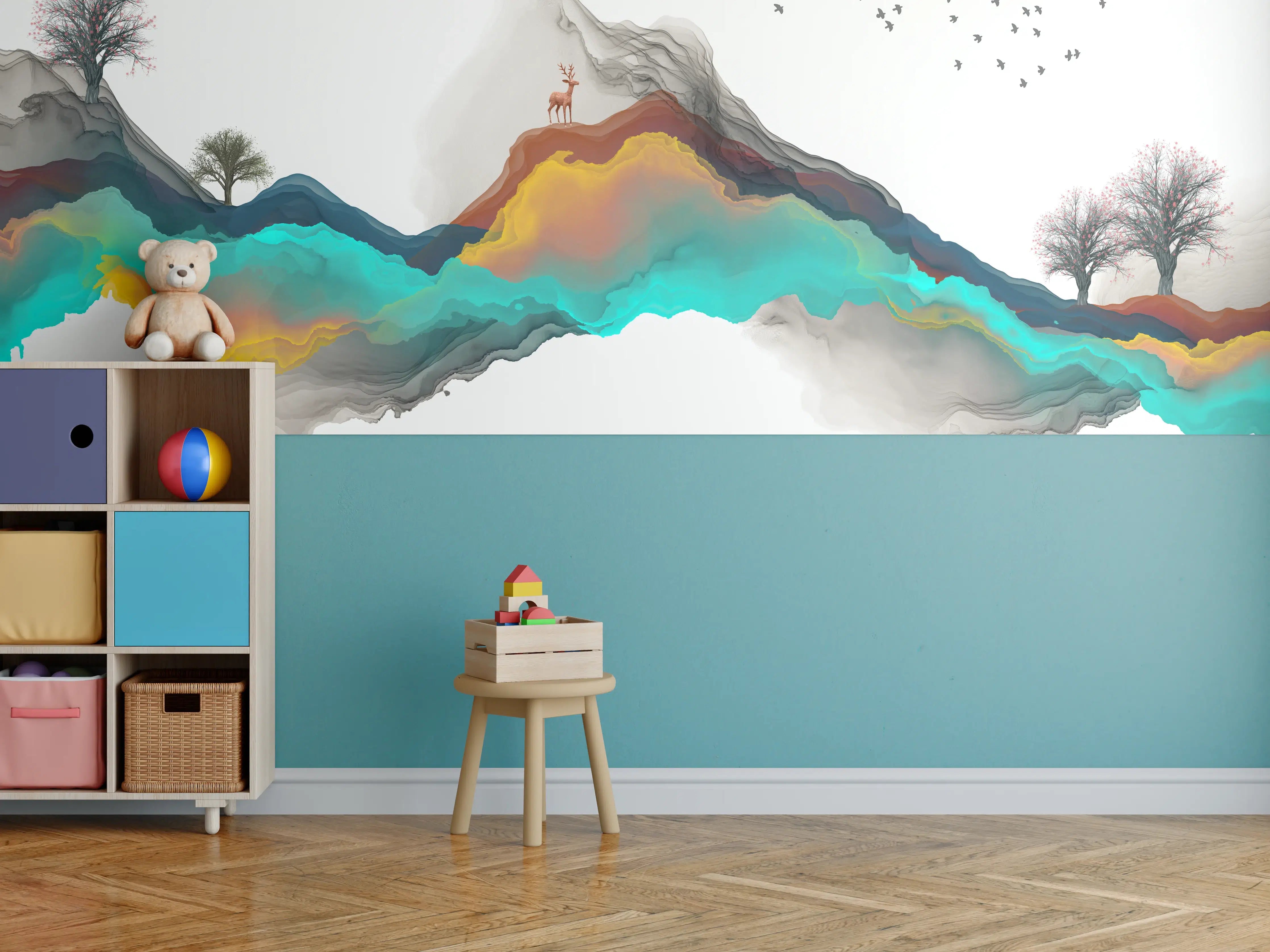 Kinderzimmer Wandgestaltung - Tinte Linie Dekoration Landschaft