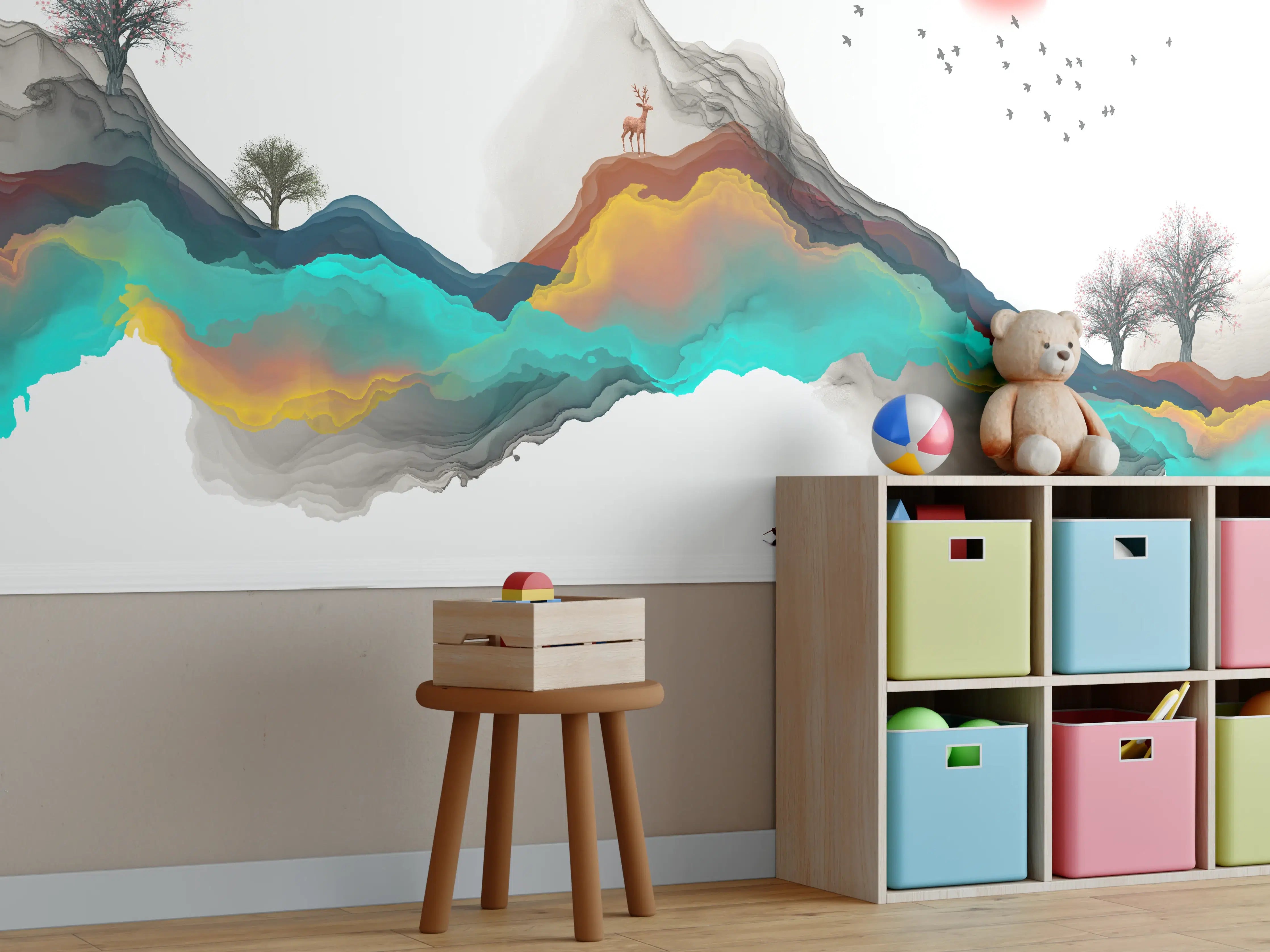 Kinderzimmer Wandgestaltung - Tinte Linie Dekoration Landschaft