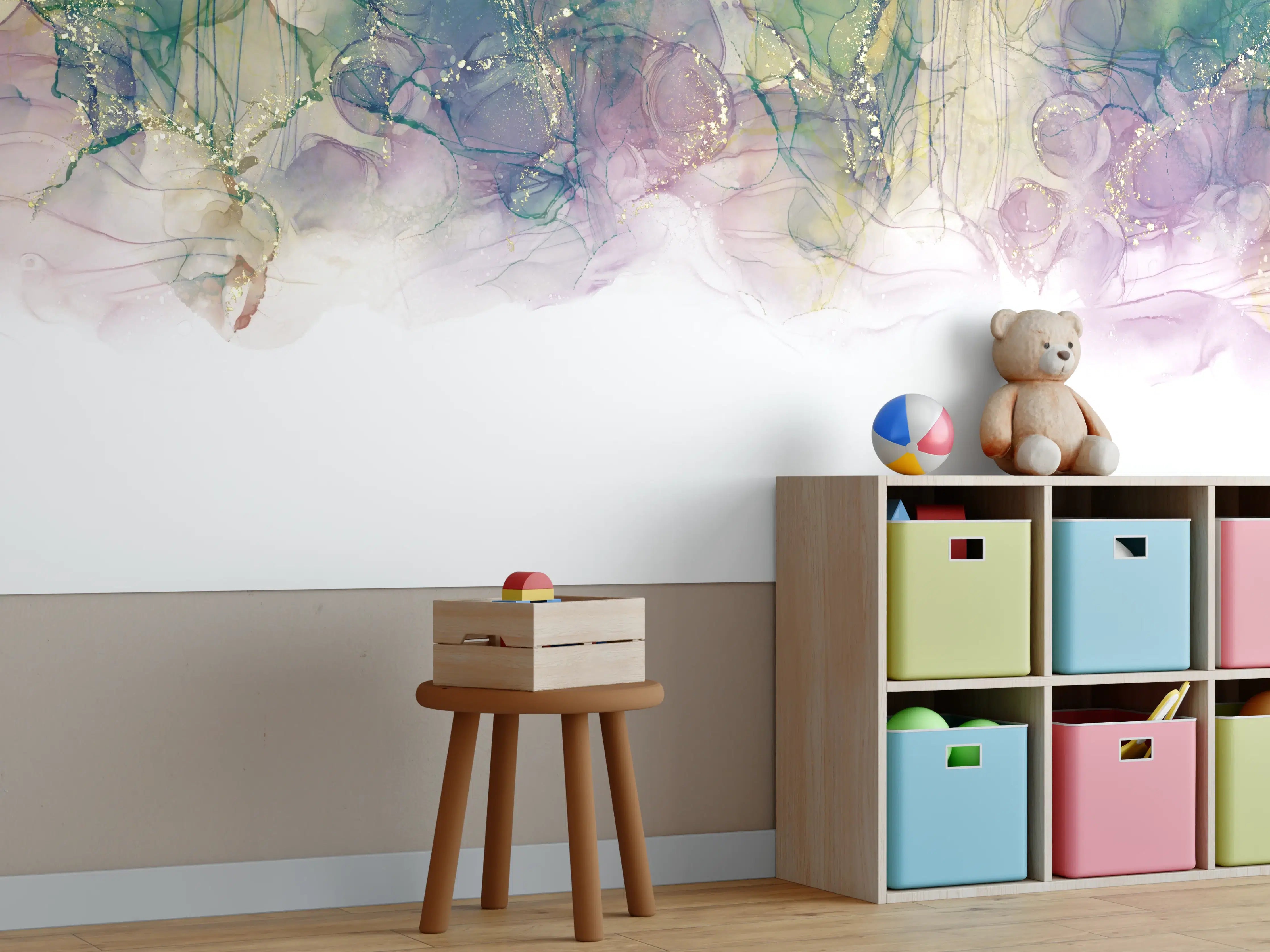 Kinderzimmer Wandgestaltung - Tinte mit Goldelementen - Weißer Übergang