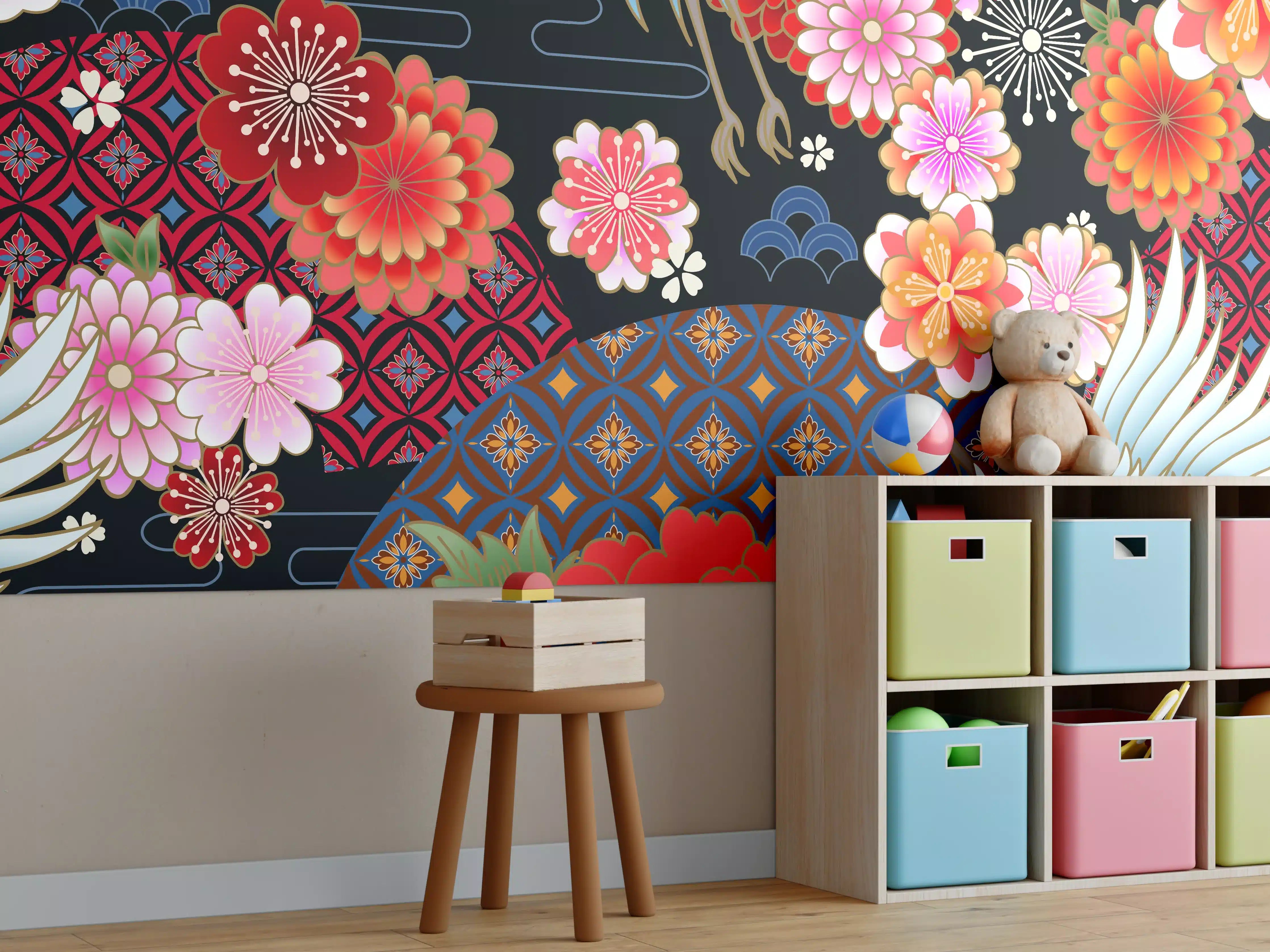 Kinderzimmer Wandgestaltung - Traditionelles Japan-Blumen-Muster