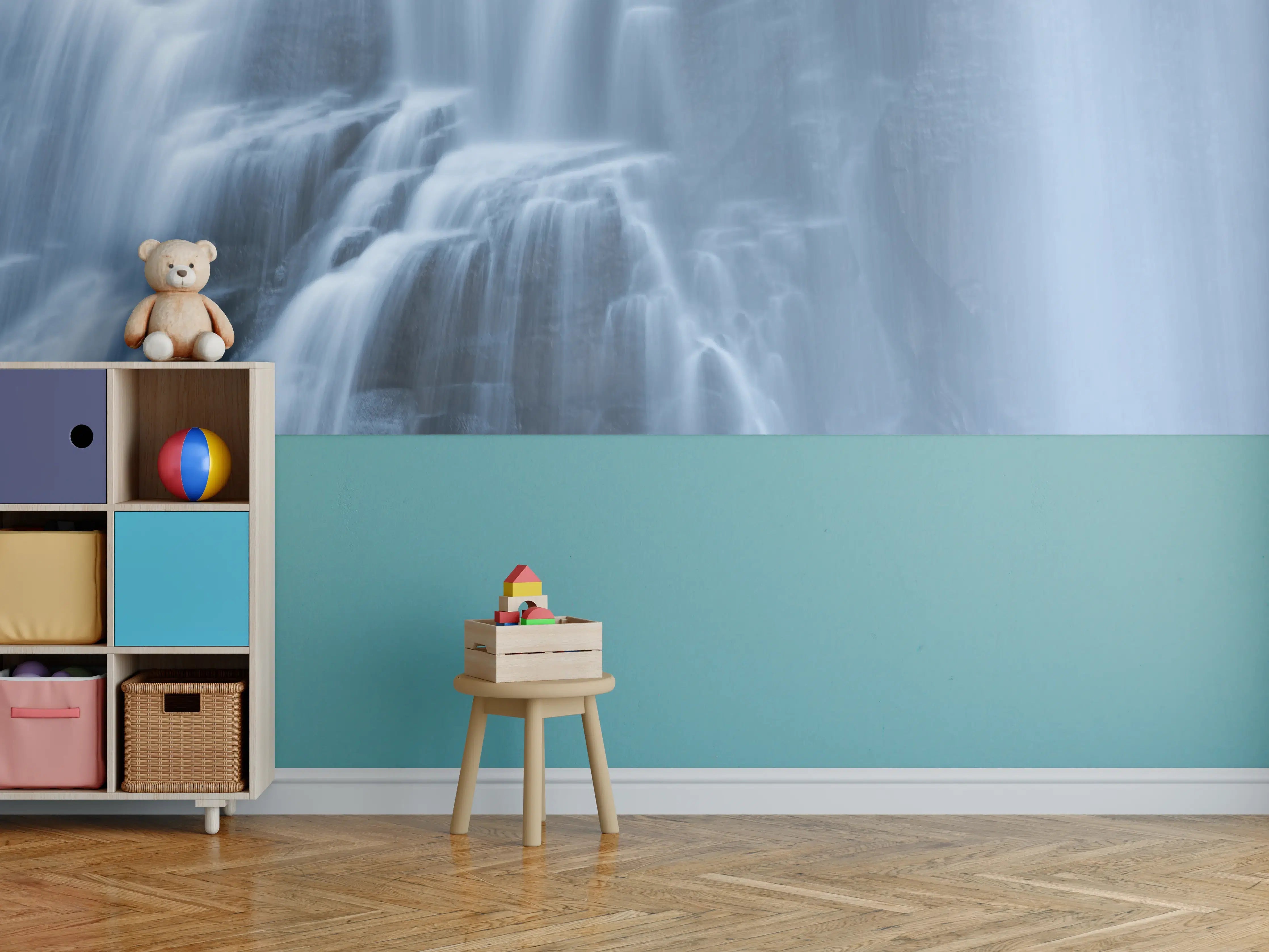 Kinderzimmer Wandgestaltung - Traumartiger Wasserfall an Felsenwand