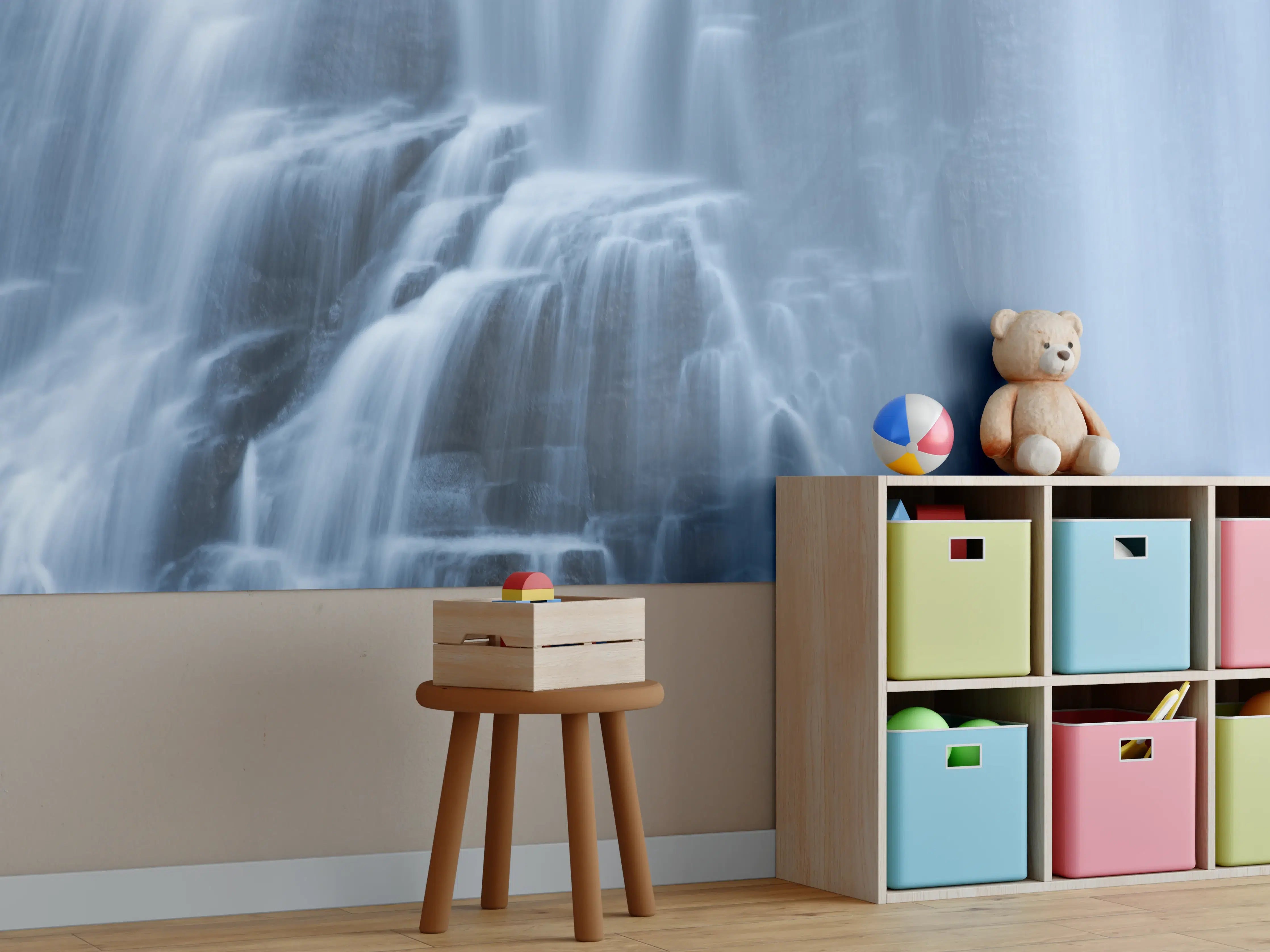 Kinderzimmer Wandgestaltung - Traumartiger Wasserfall an Felsenwand