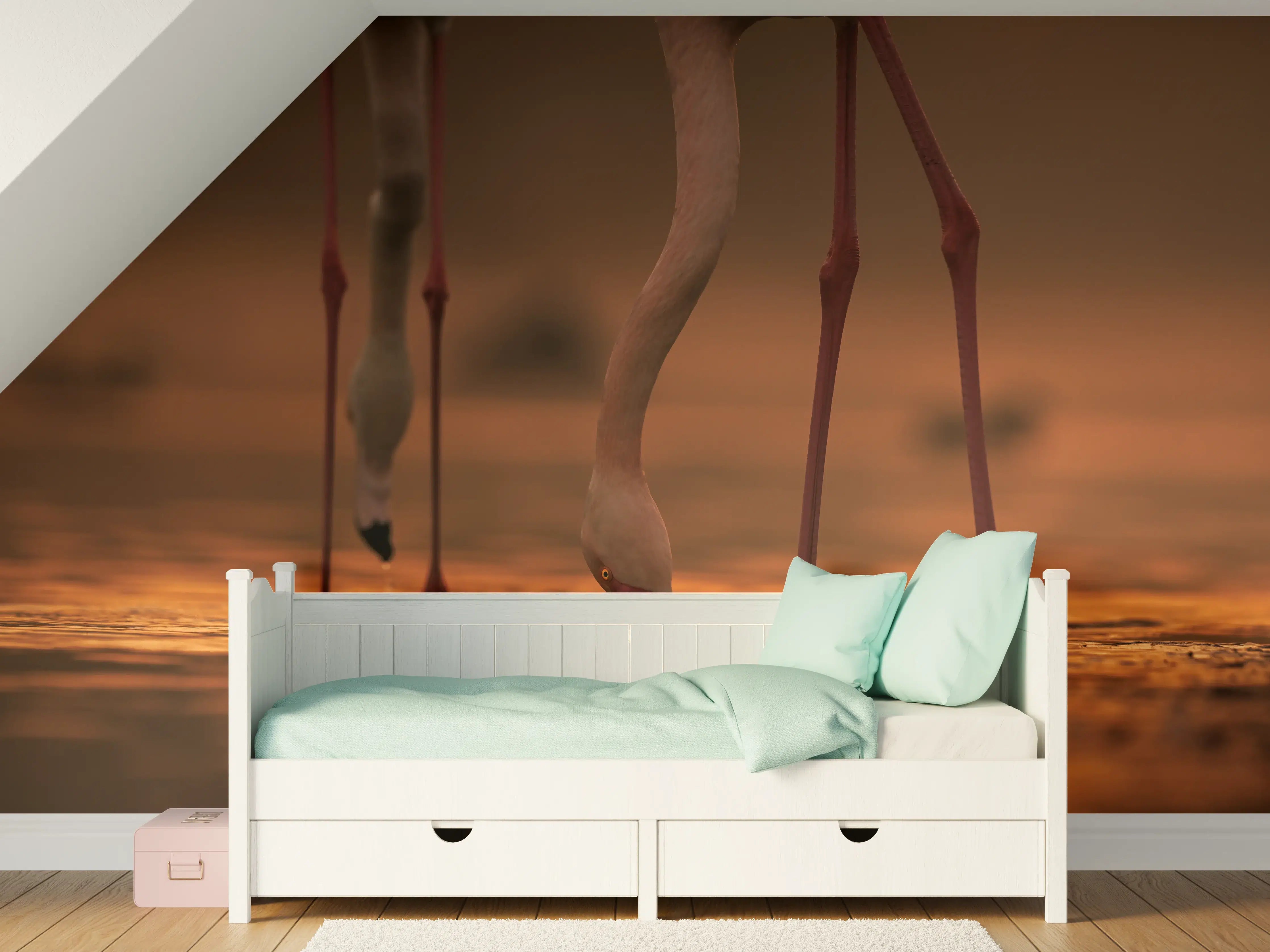 Kinderzimmer Wandgestaltung - Trinkende Flamingos