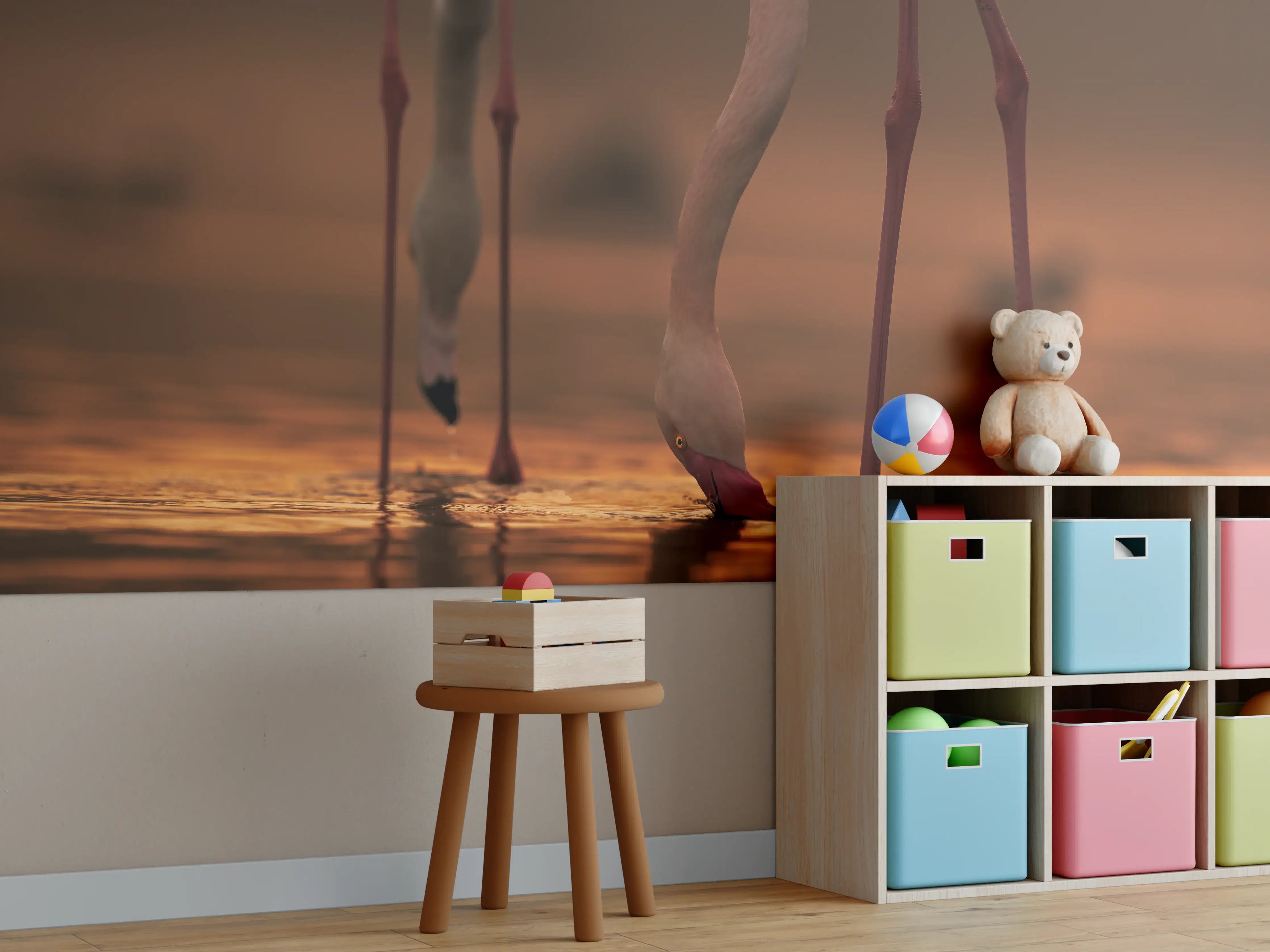 Kinderzimmer Wandgestaltung - Trinkende Flamingos