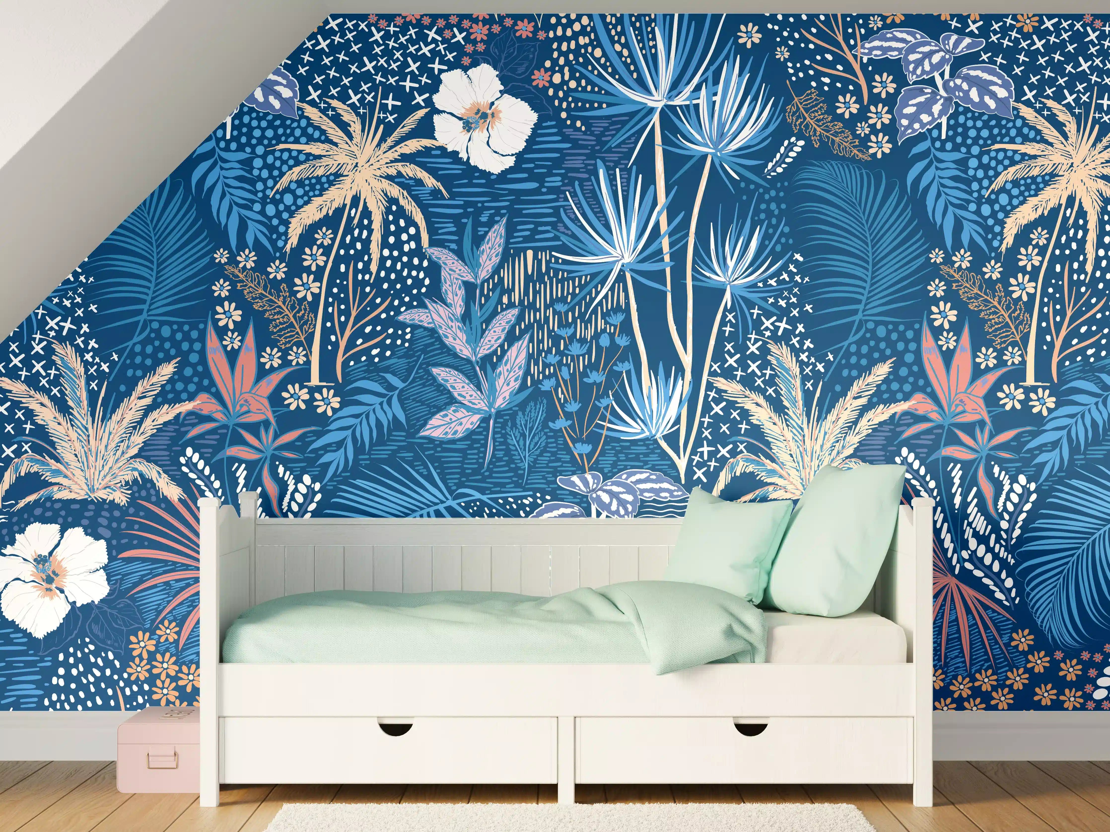 Kinderzimmer Wandgestaltung - Tropische Azurblätter