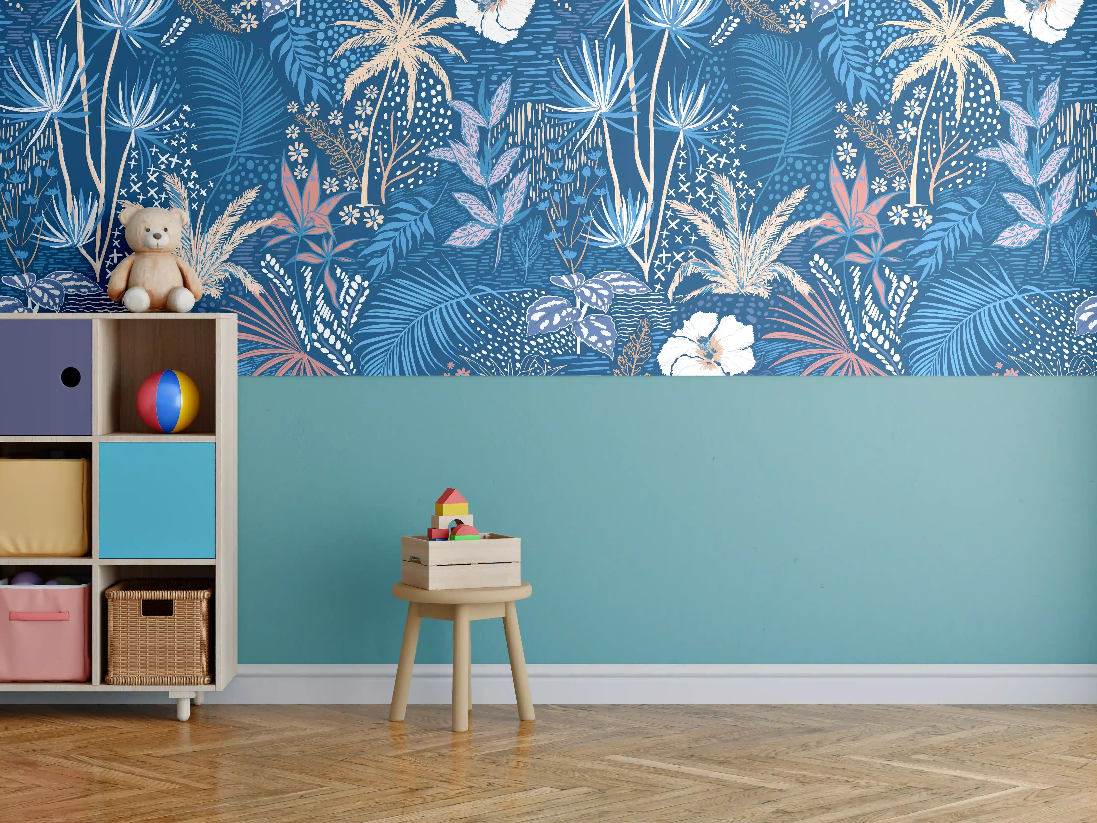 Kinderzimmer Wandgestaltung - Tropische Azurblätter