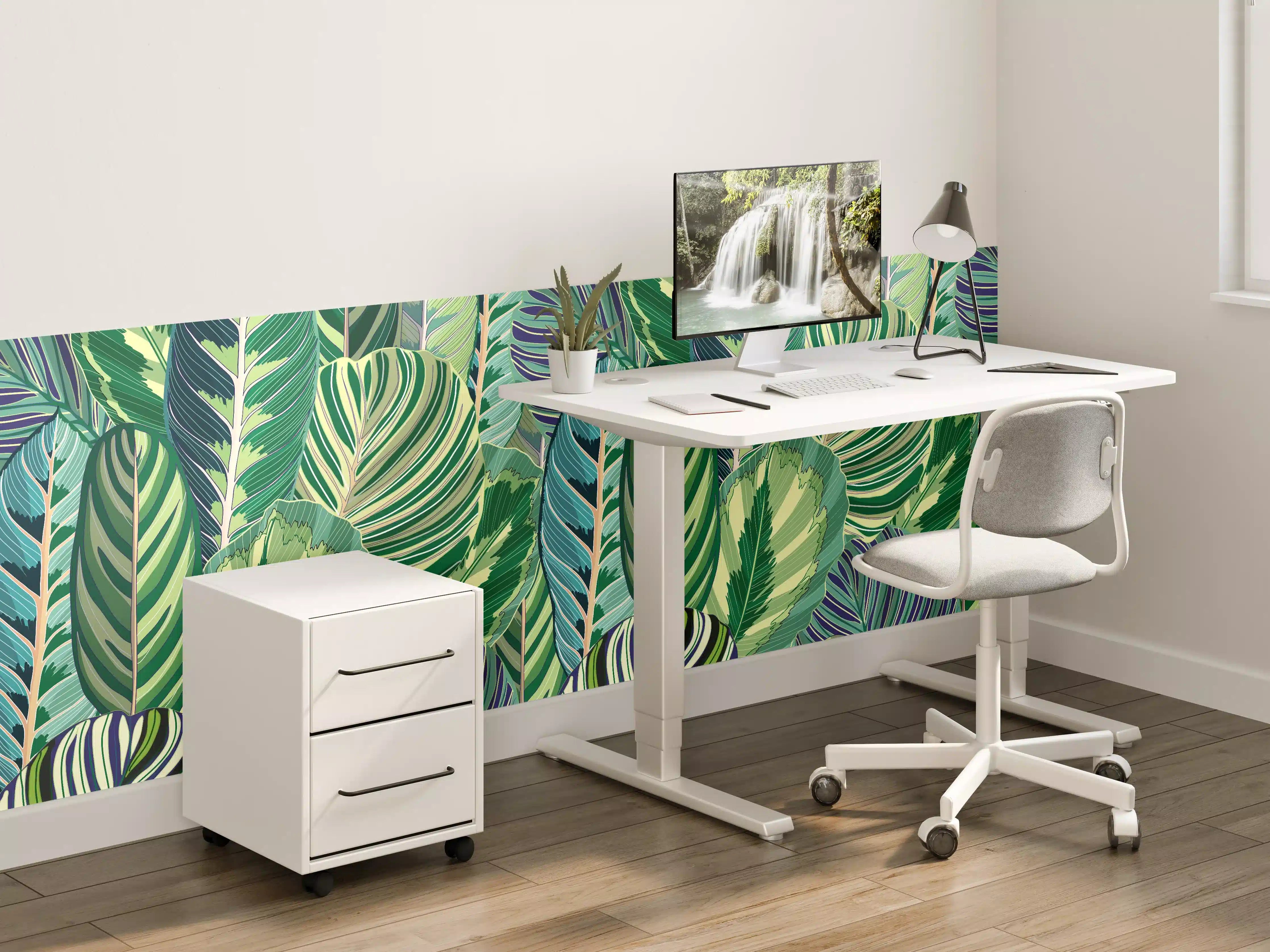 Kinderzimmer Wandgestaltung - Tropische Blätter Grün-Türkis-Lila