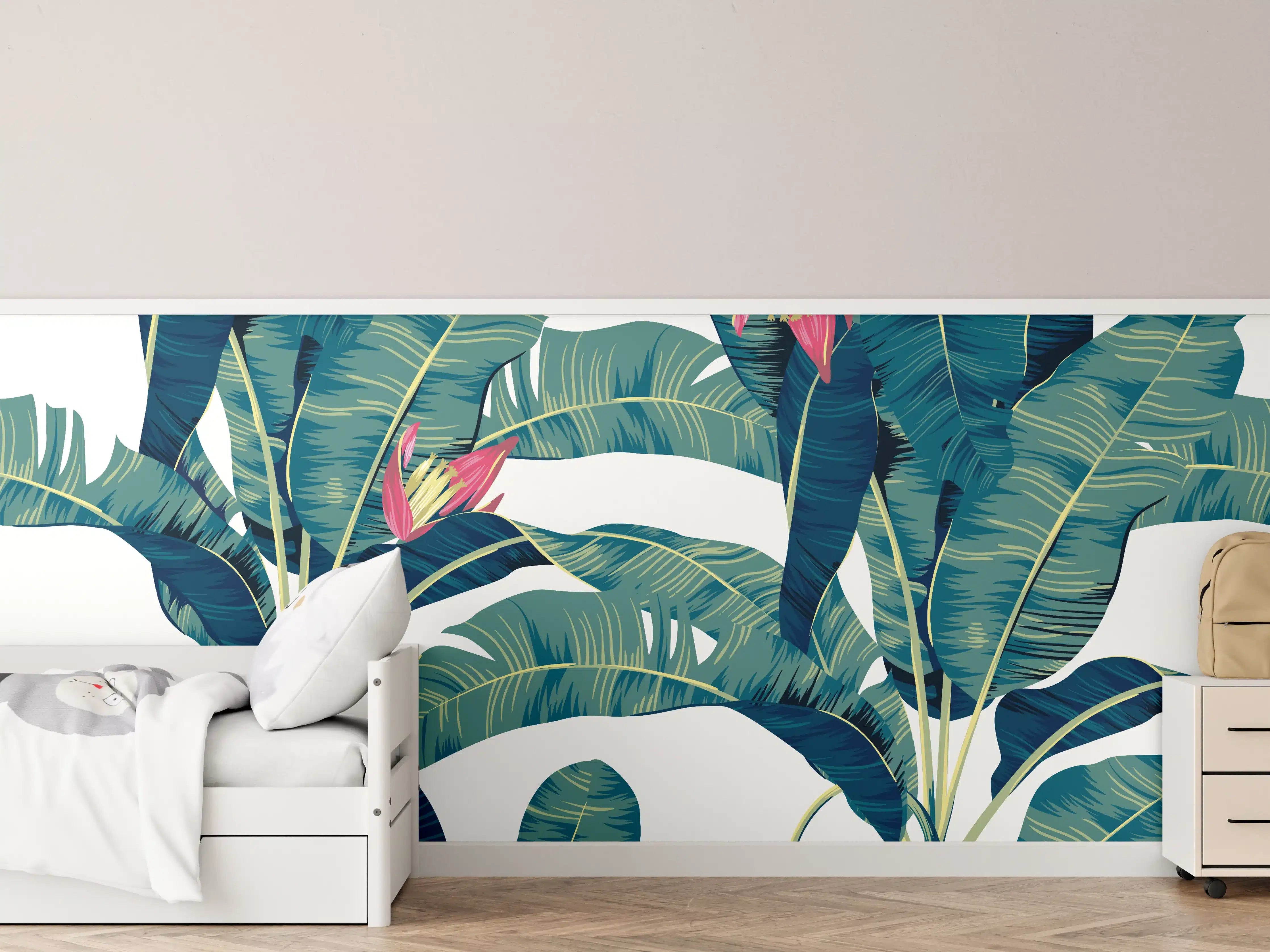 Kinderzimmer Wandgestaltung - Tropische Blätter in Grün