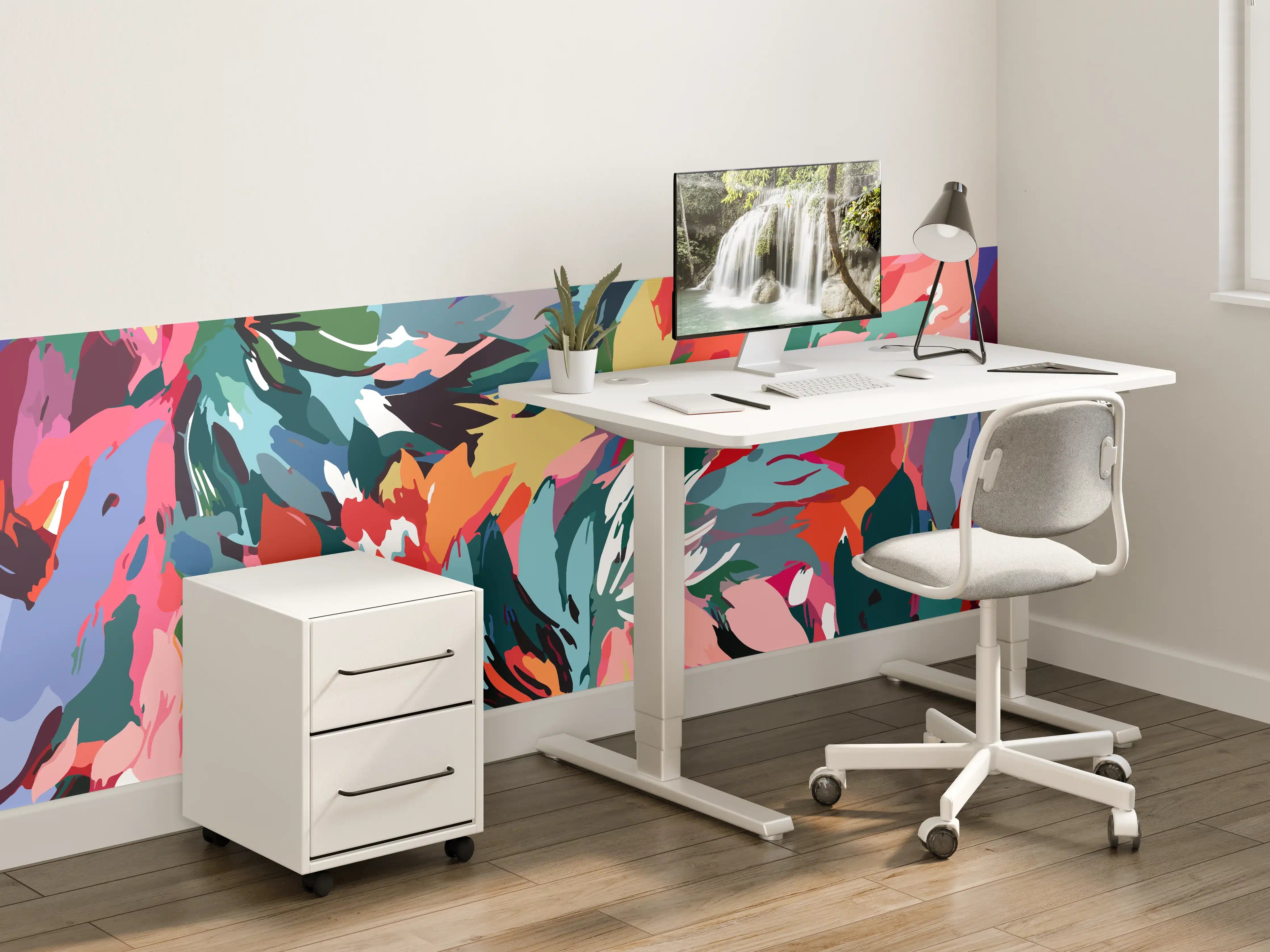 Kinderzimmer Wandgestaltung - Tropische Blüten-Explosion Türkis-Rot