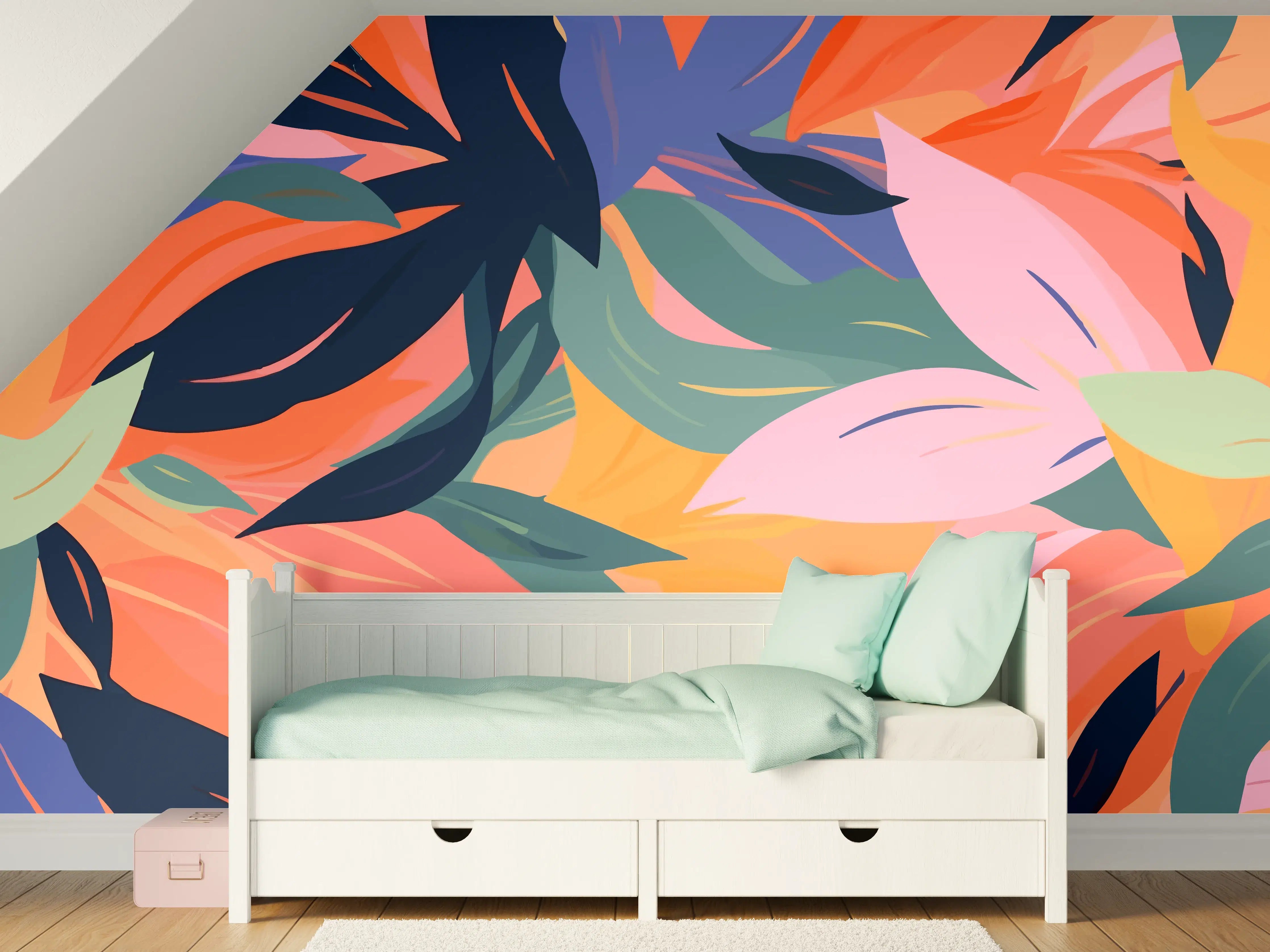 Kinderzimmer Wandgestaltung - Tropische Blütenblätter Bunt