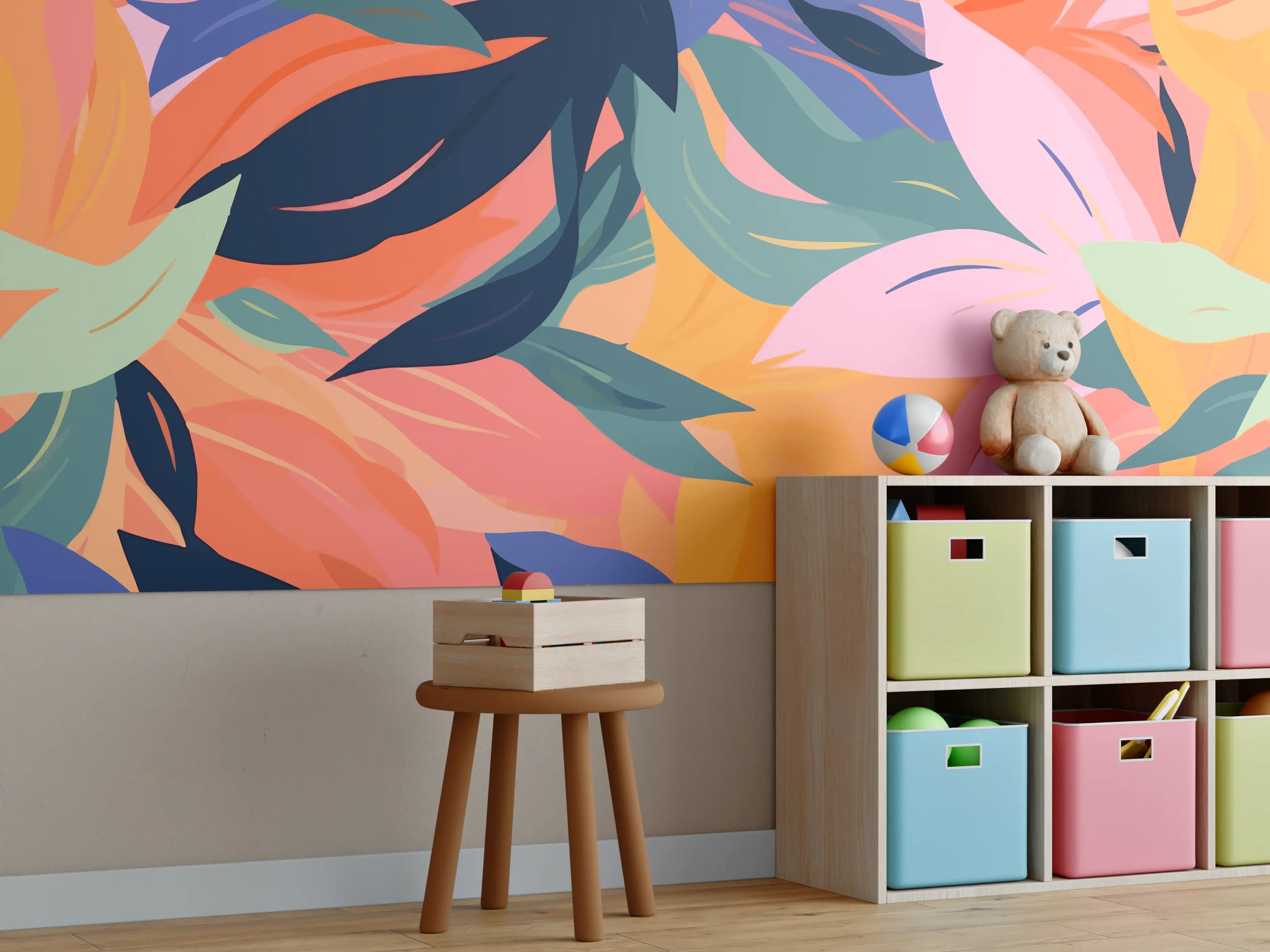 Kinderzimmer Wandgestaltung - Tropische Blütenblätter Bunt