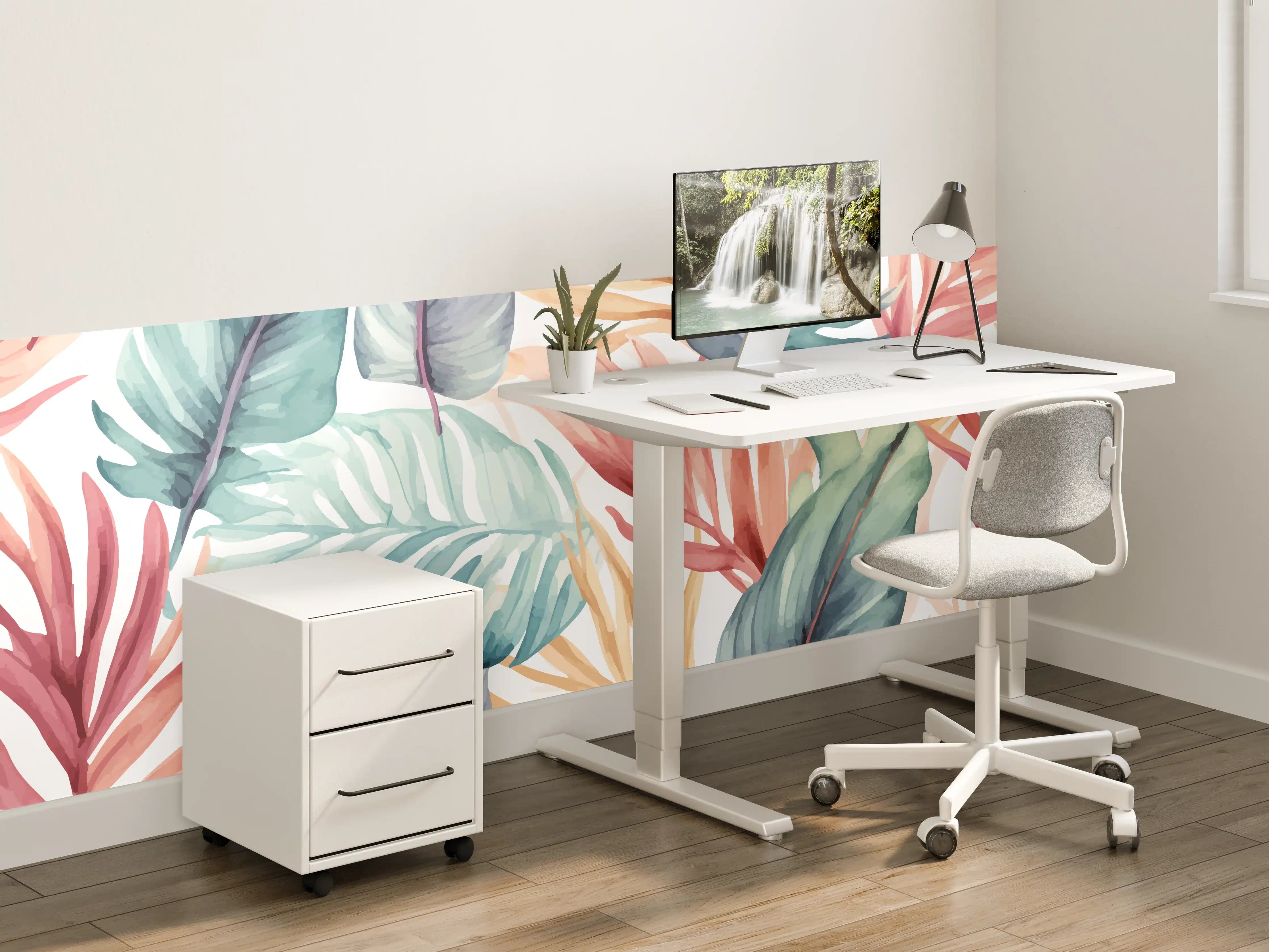 Kinderzimmer Wandgestaltung - Tropische Blumen und Blätter im Wasserfarbenstil