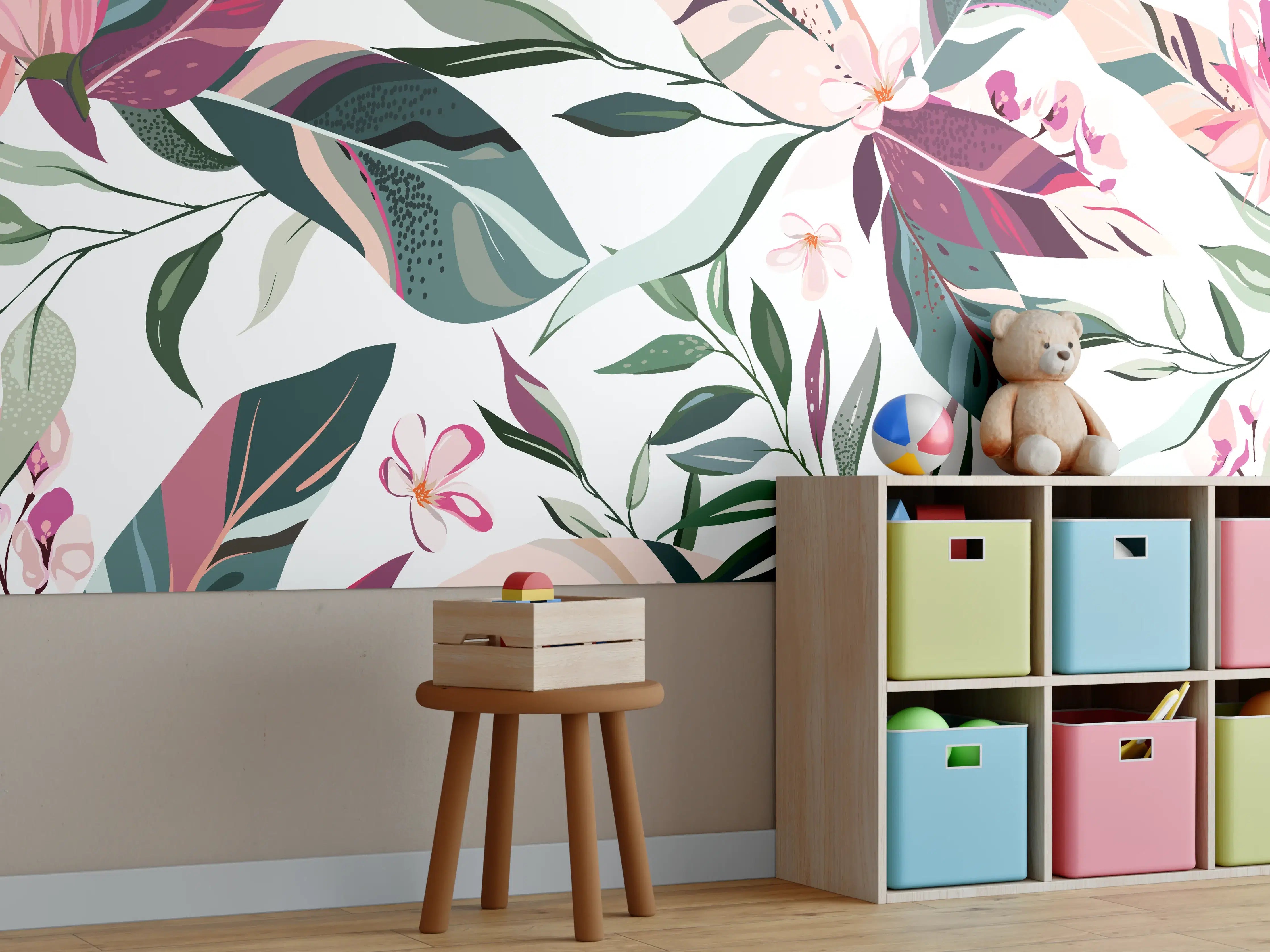 Kinderzimmer Wandgestaltung - Tropische Blumenkunst