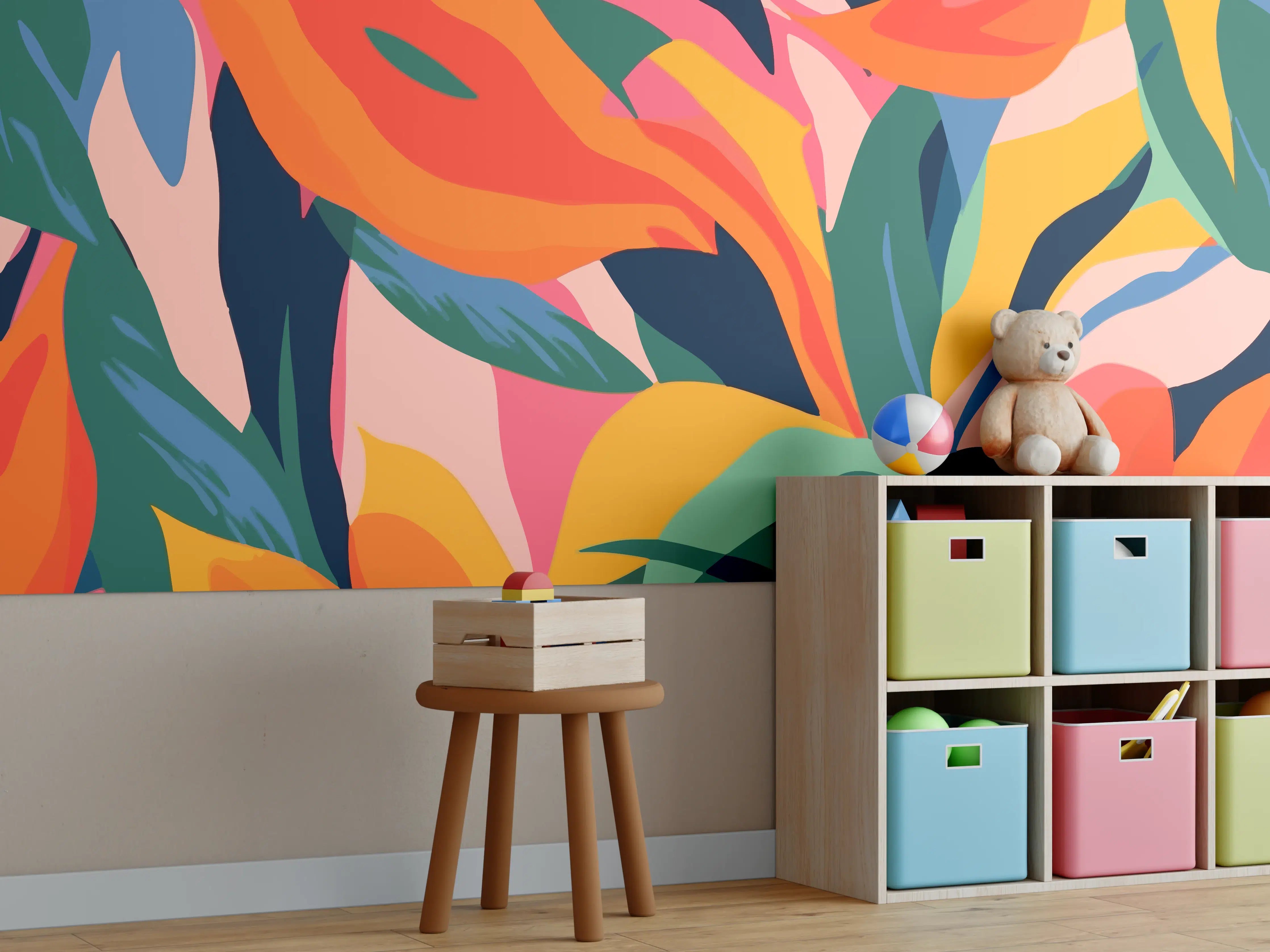 Kinderzimmer Wandgestaltung - Tropische Bunte Blumenillustration