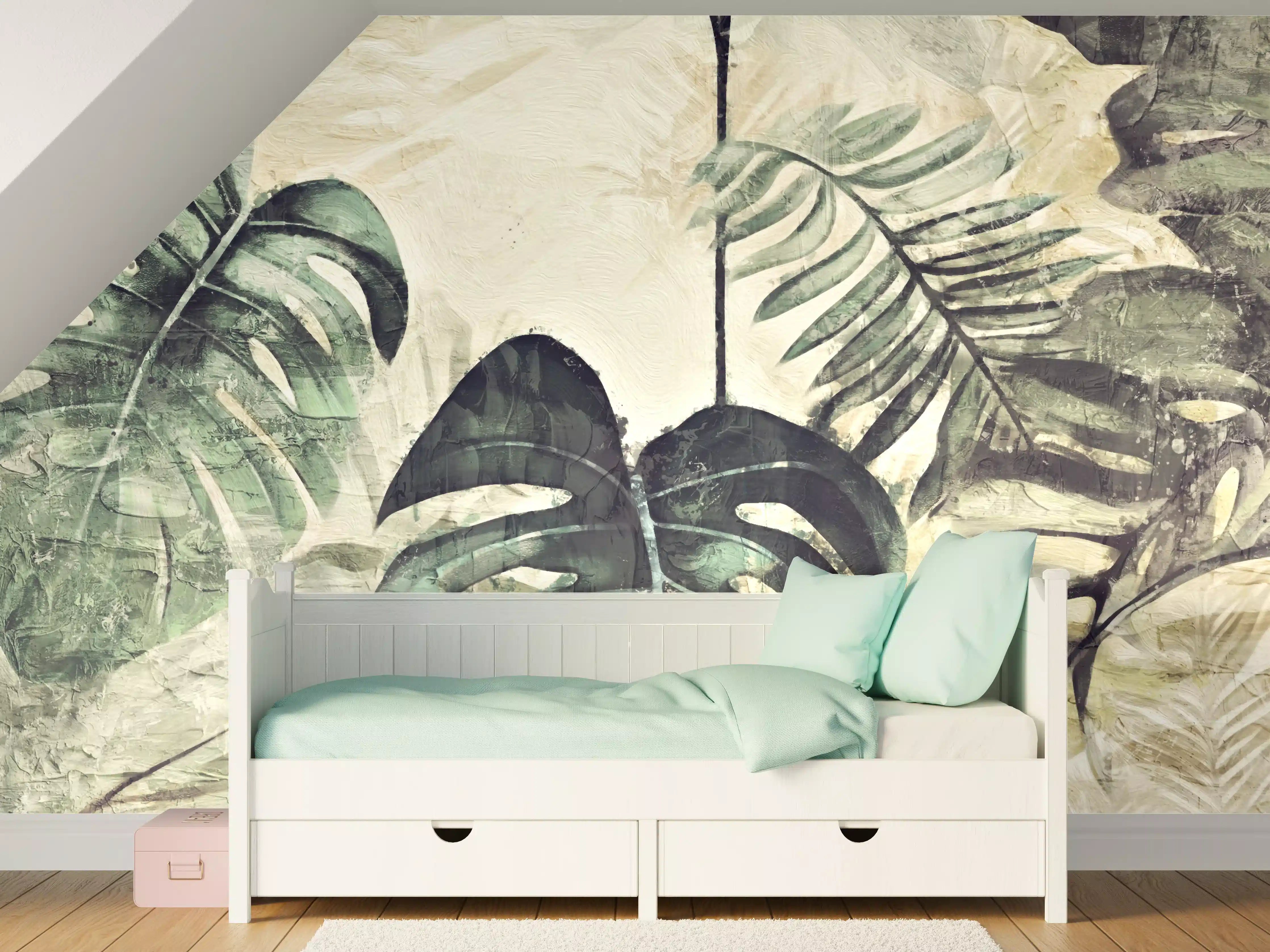 Kinderzimmer Wandgestaltung - Tropische Dschungel-Grün-Kunst