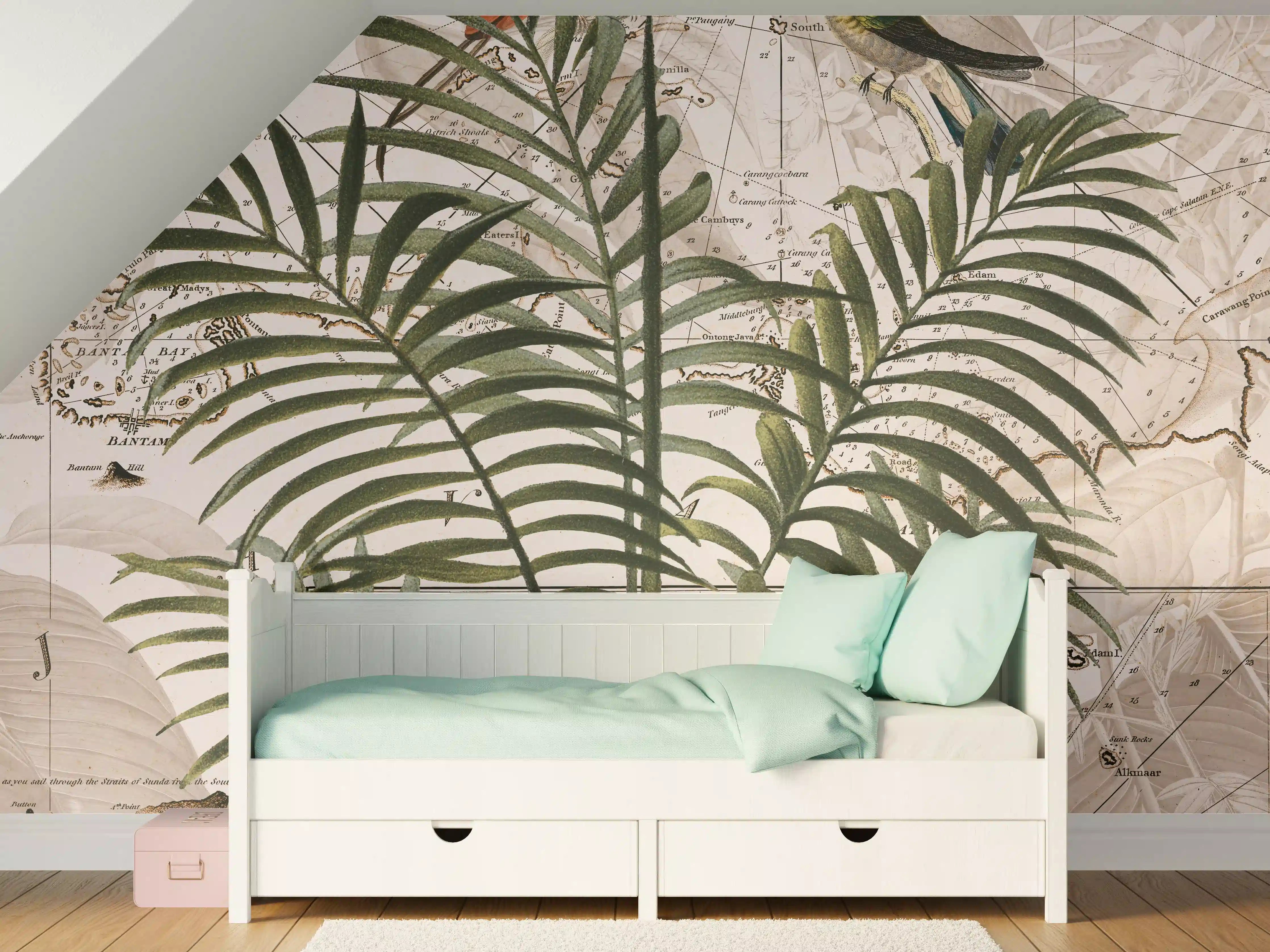 Kinderzimmer Wandgestaltung - Tropische Dschungel Kartenwandkunst