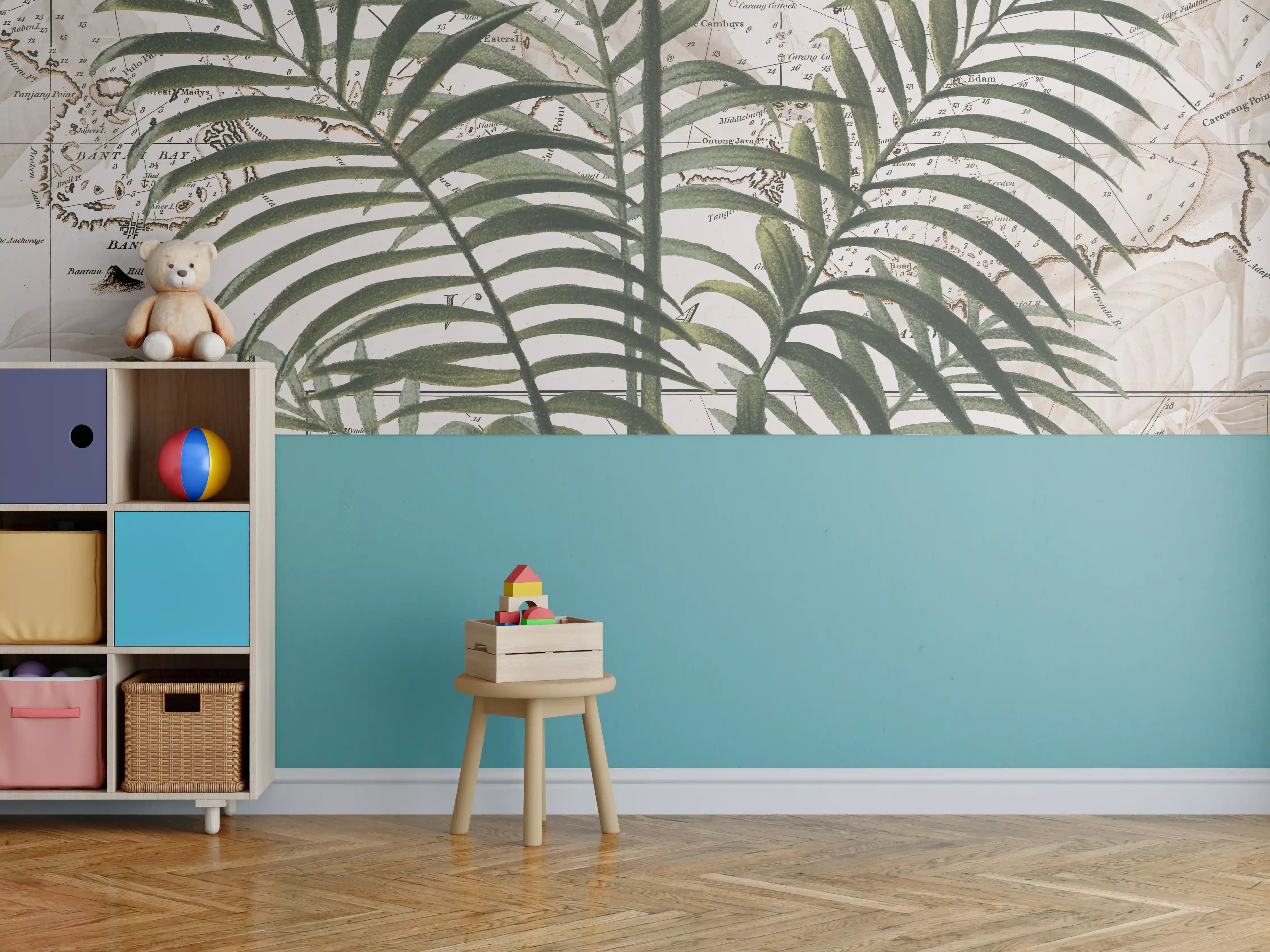 Kinderzimmer Wandgestaltung - Tropische Dschungel Kartenwandkunst