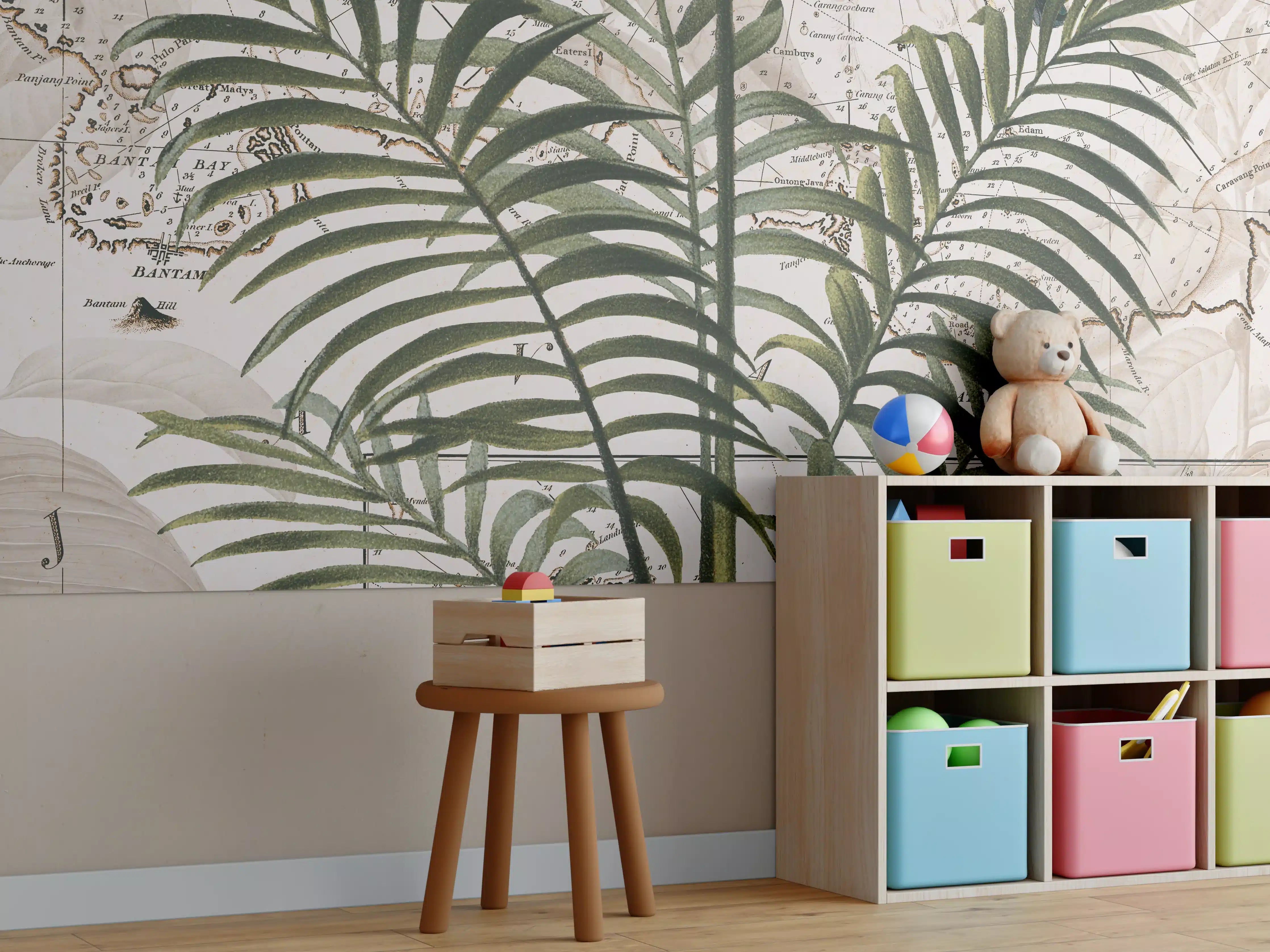 Kinderzimmer Wandgestaltung - Tropische Dschungel Kartenwandkunst