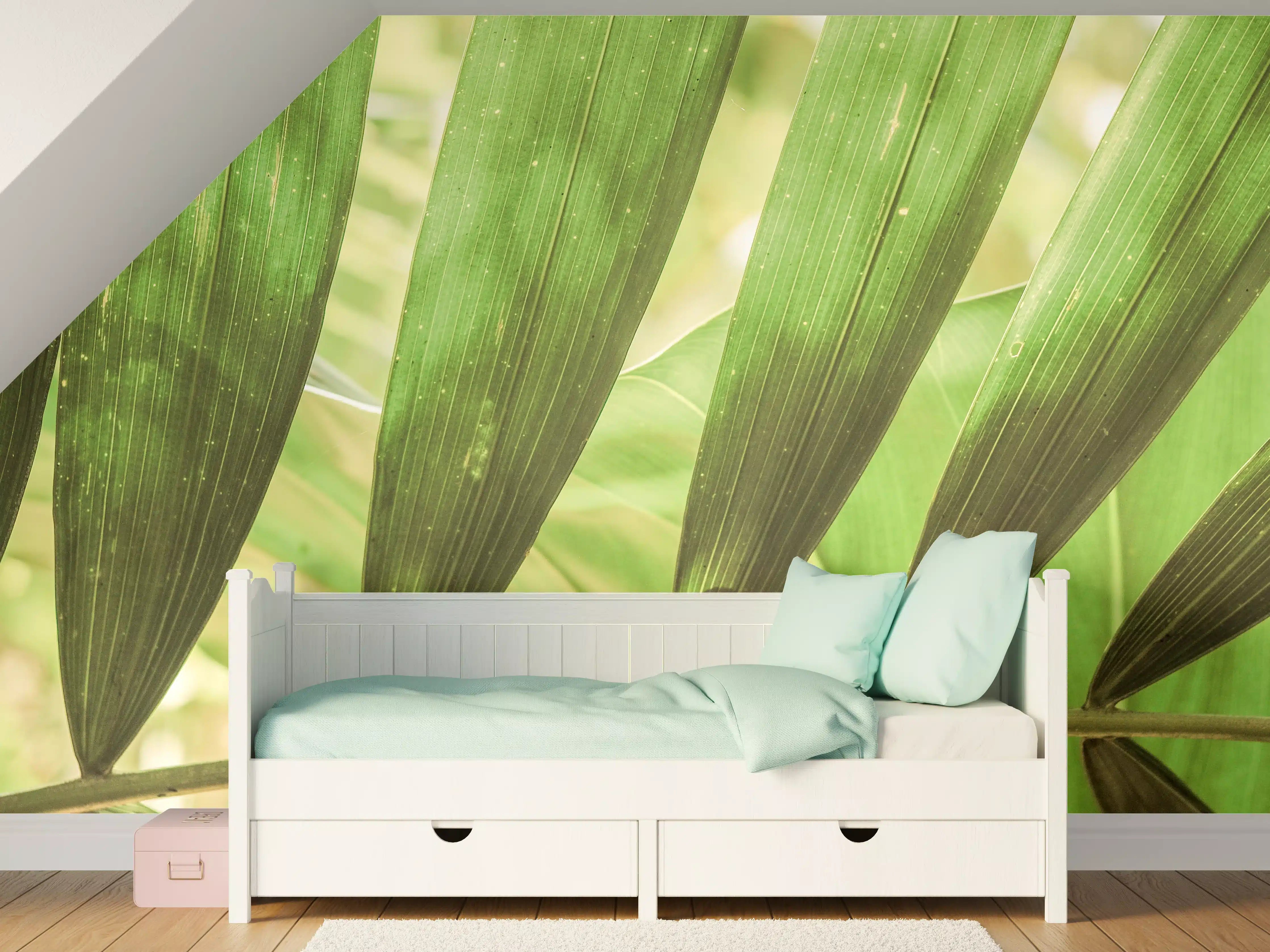 Kinderzimmer Wandgestaltung - Tropische Grün-Palmenblätter