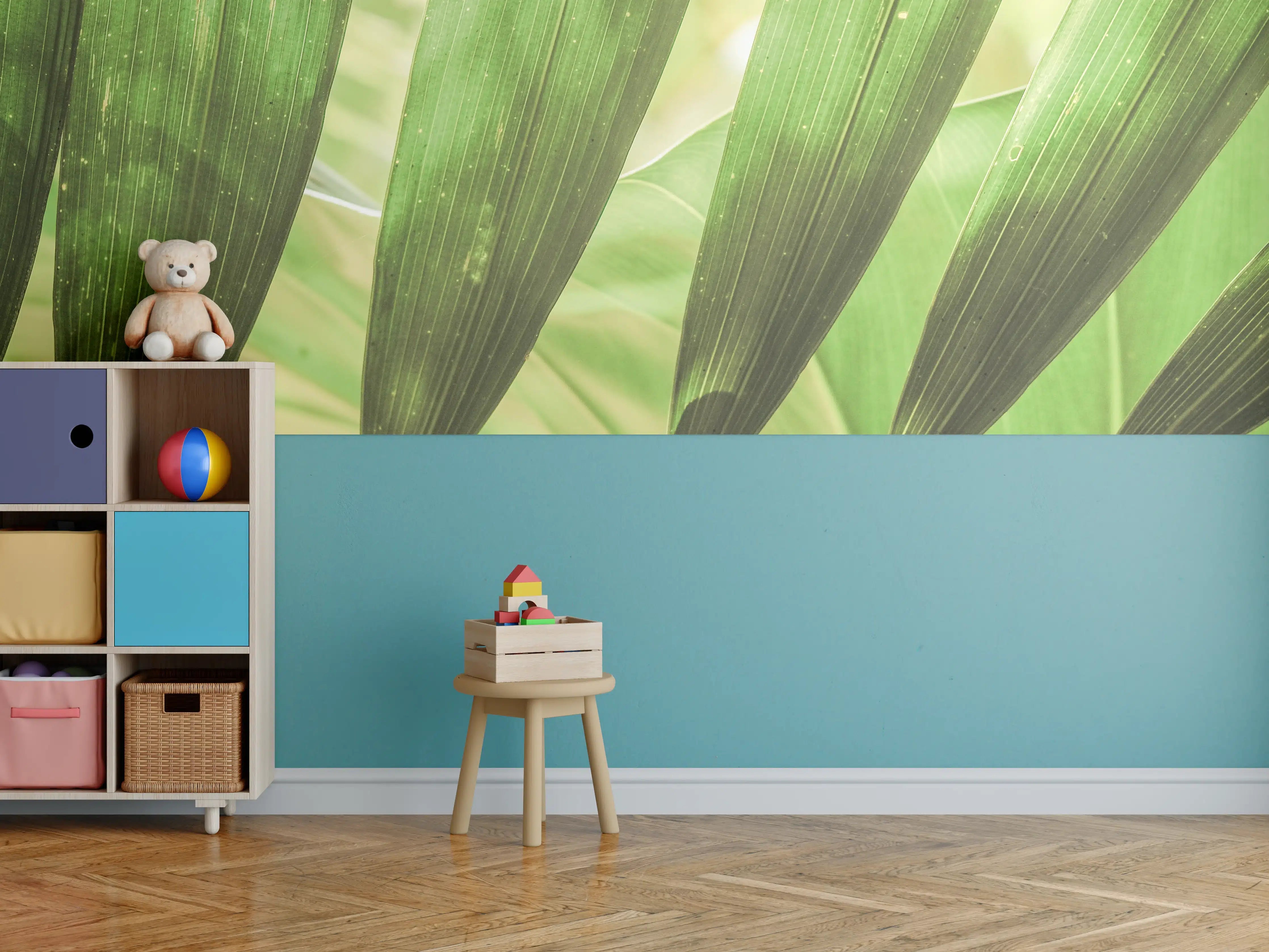 Kinderzimmer Wandgestaltung - Tropische Grün-Palmenblätter