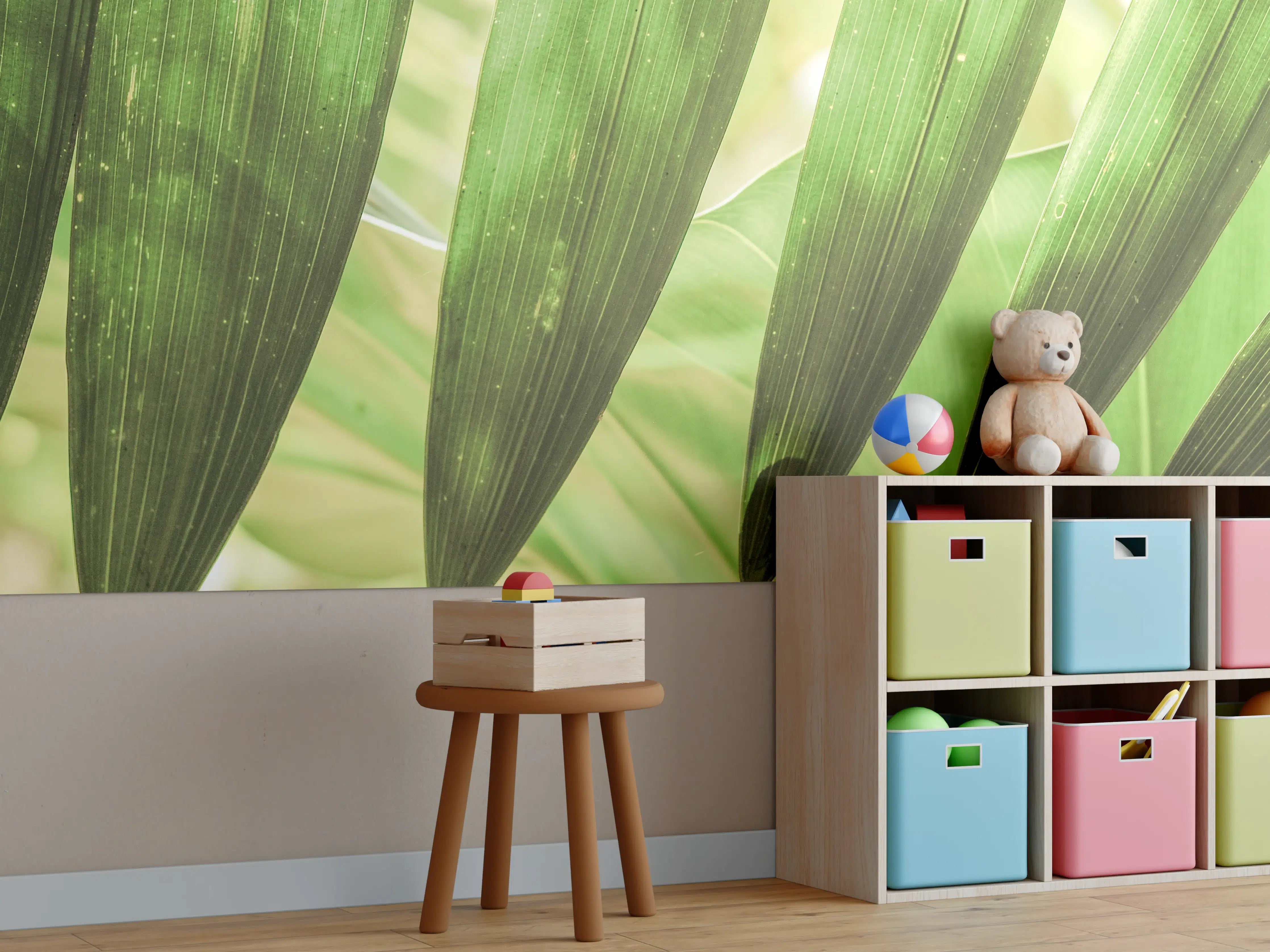 Kinderzimmer Wandgestaltung - Tropische Grün-Palmenblätter