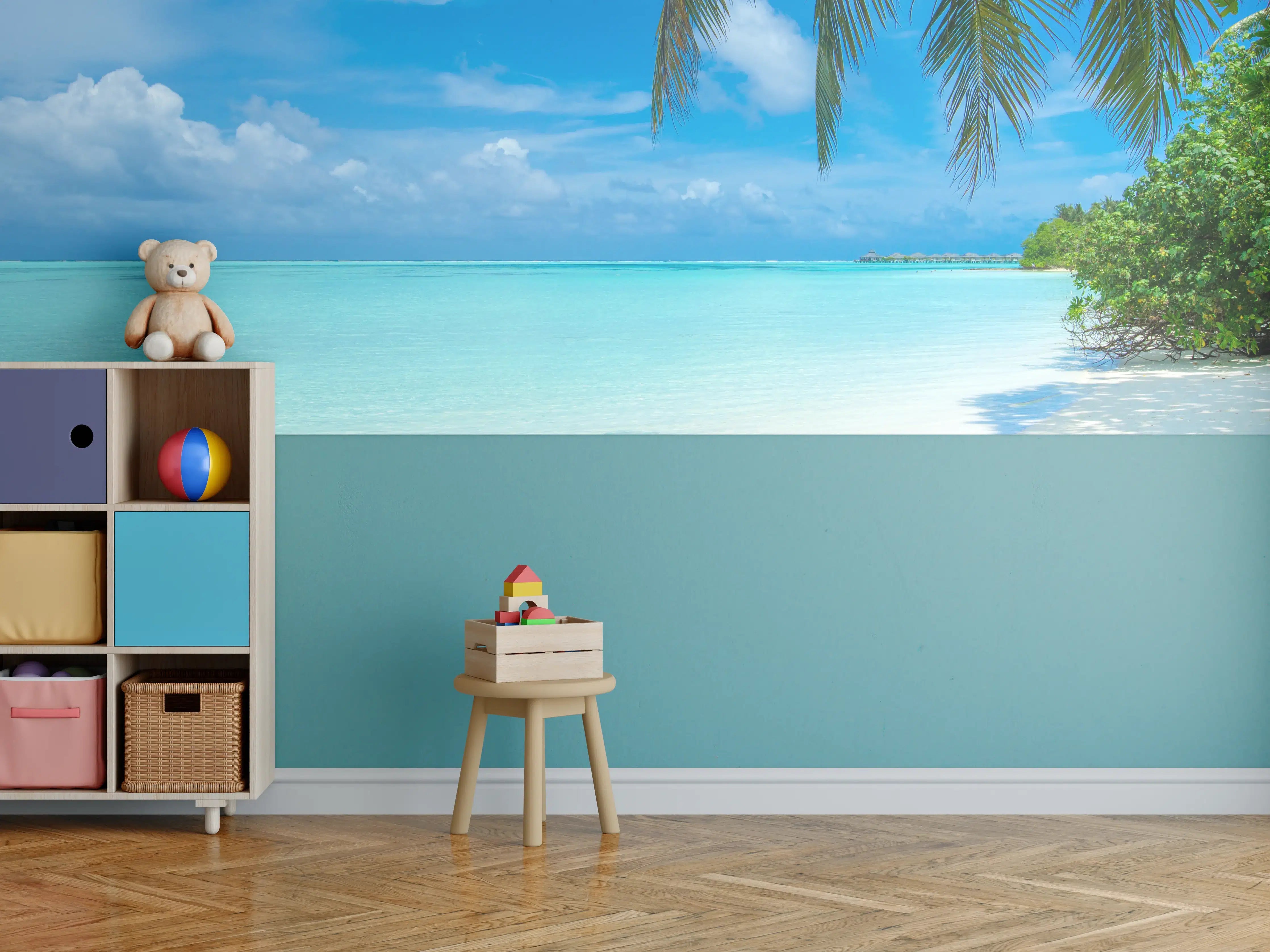 Kinderzimmer Wandgestaltung - Tropische Malediveninsel mit weißem Sandstrand