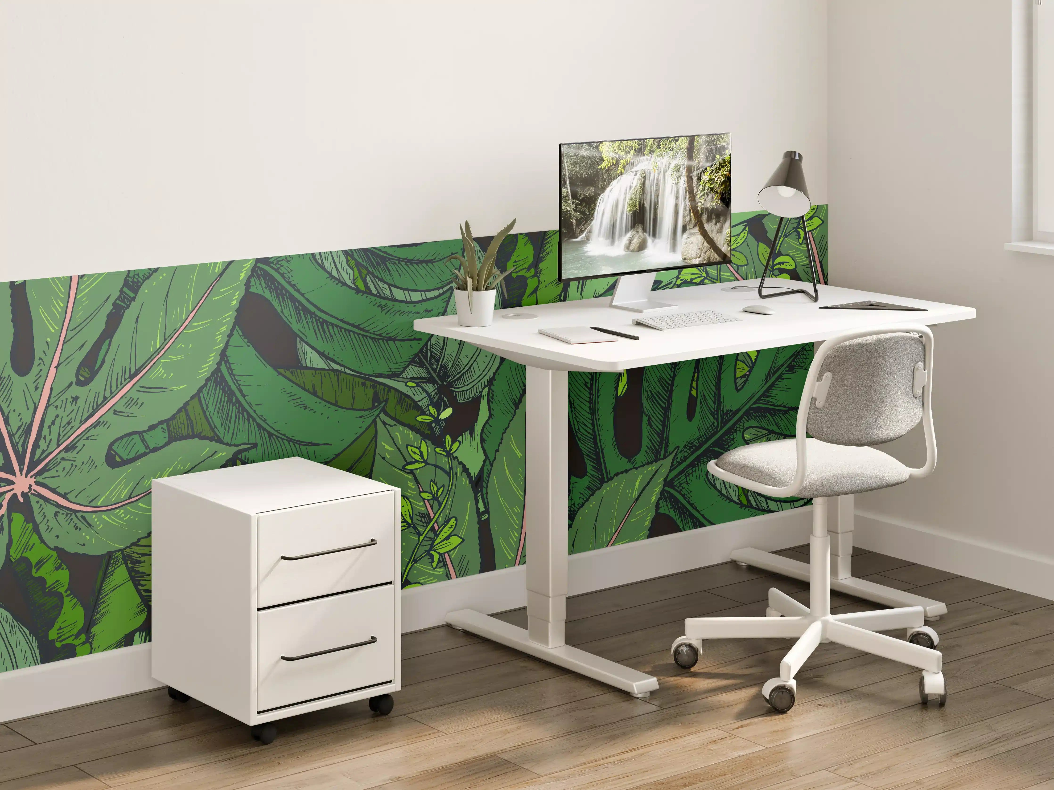 Kinderzimmer Wandgestaltung - Tropische Monstera-Blätter Grün