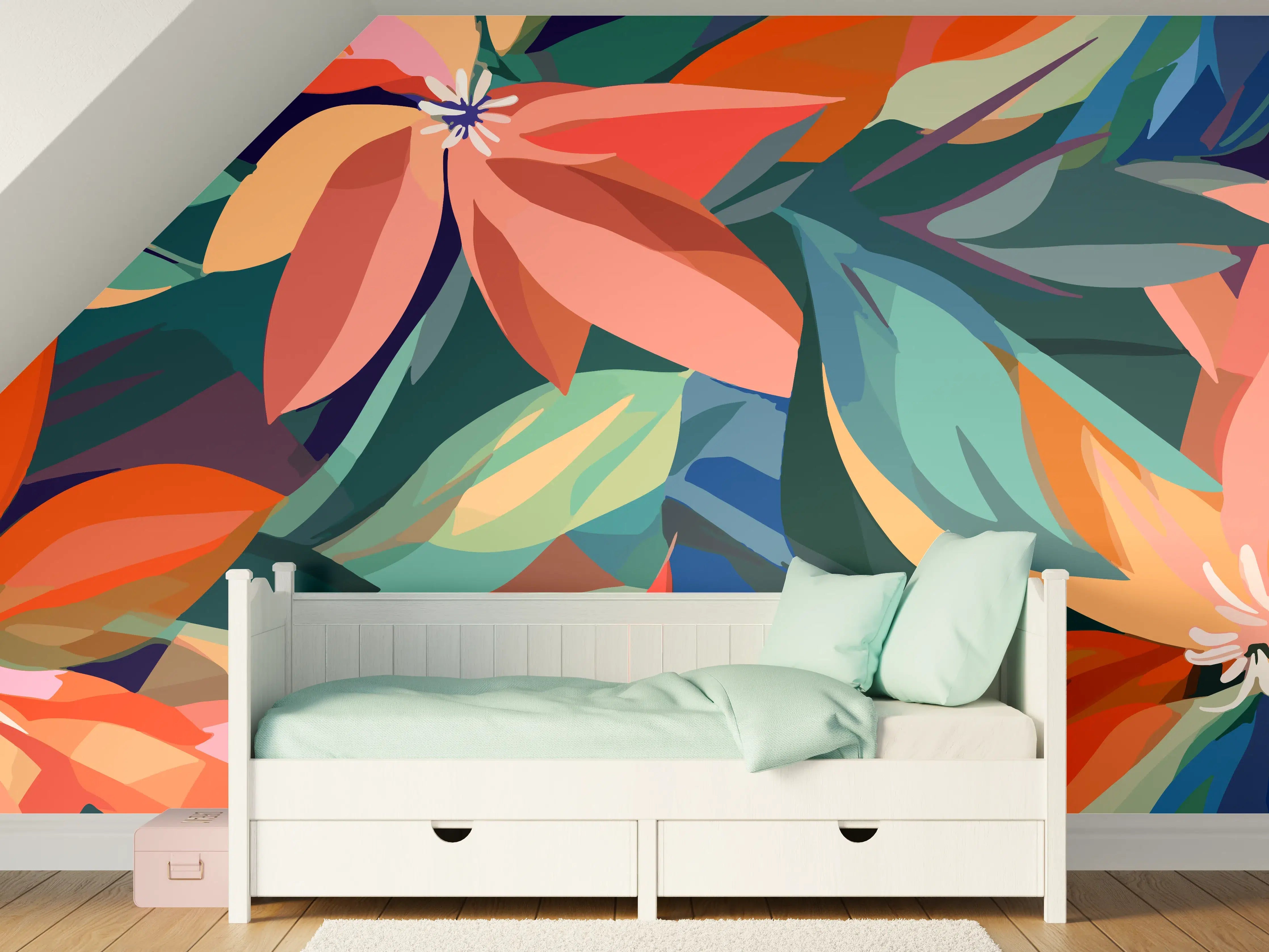 Kinderzimmer Wandgestaltung - Tropische Petals Koralle-Grün