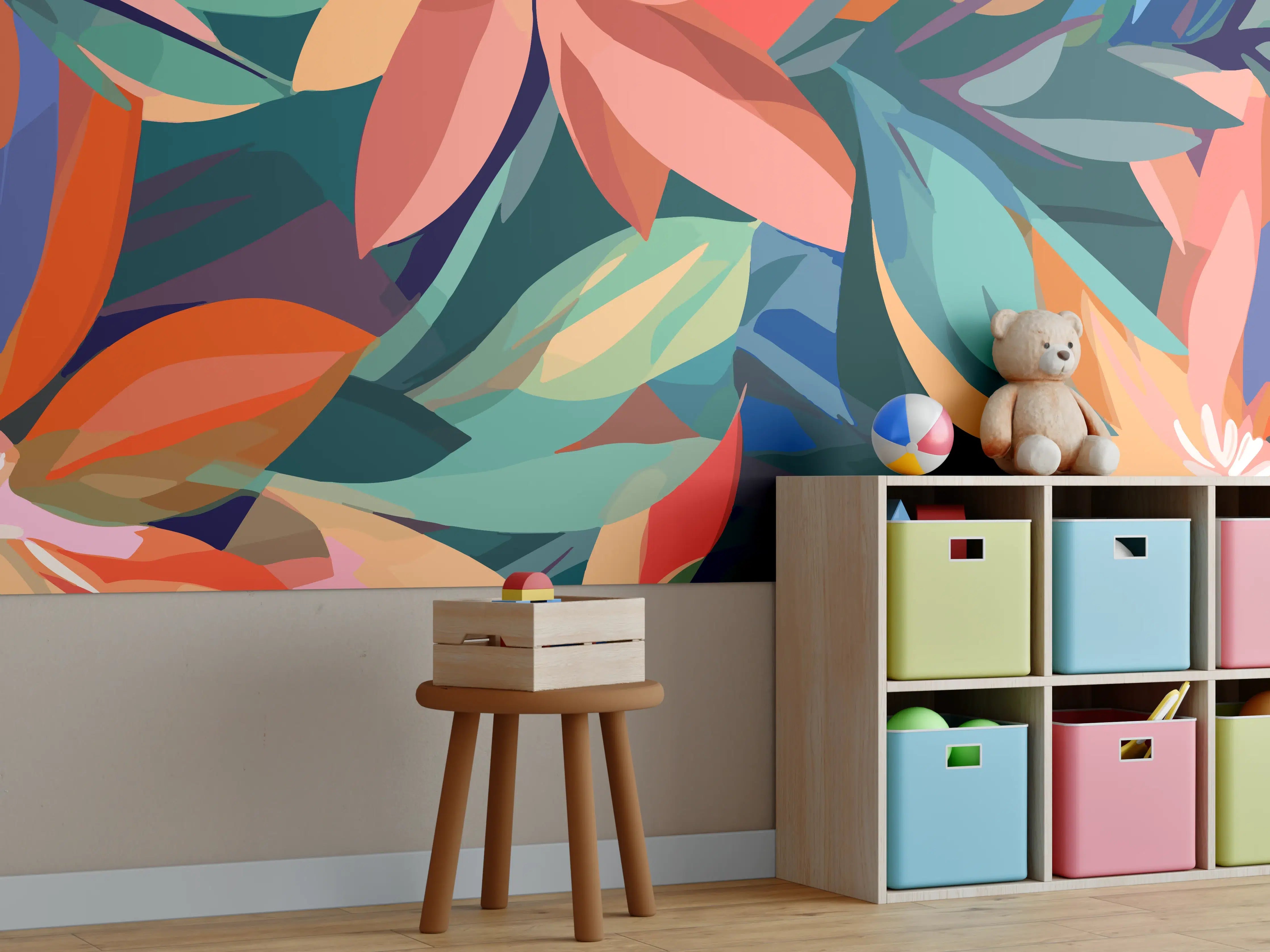 Kinderzimmer Wandgestaltung - Tropische Petals Koralle-Grün