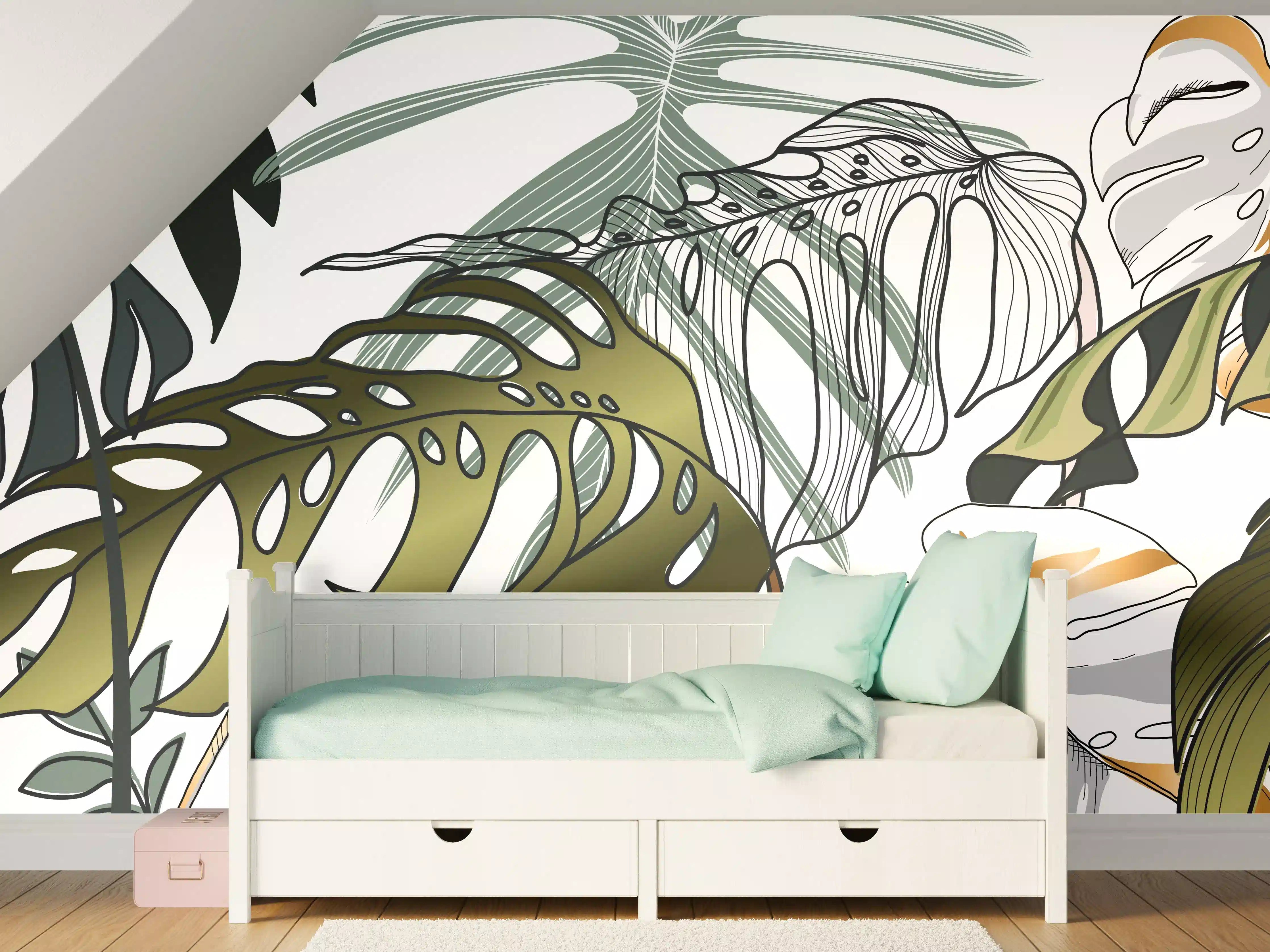 Kinderzimmer Wandgestaltung - Tropische Pflanzen Muster
