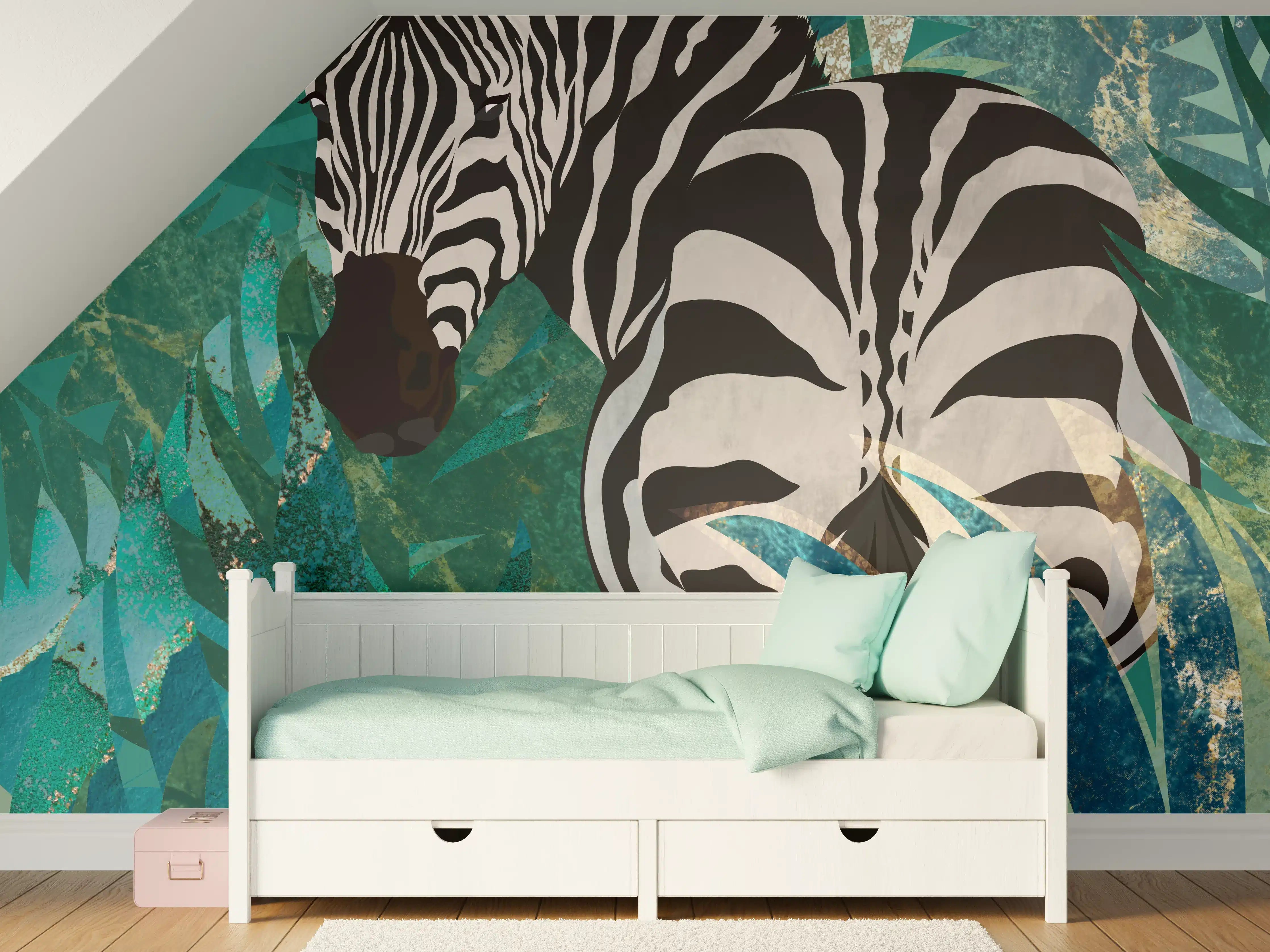 Kinderzimmer Wandgestaltung - Tropische Zeichnung - Zebra