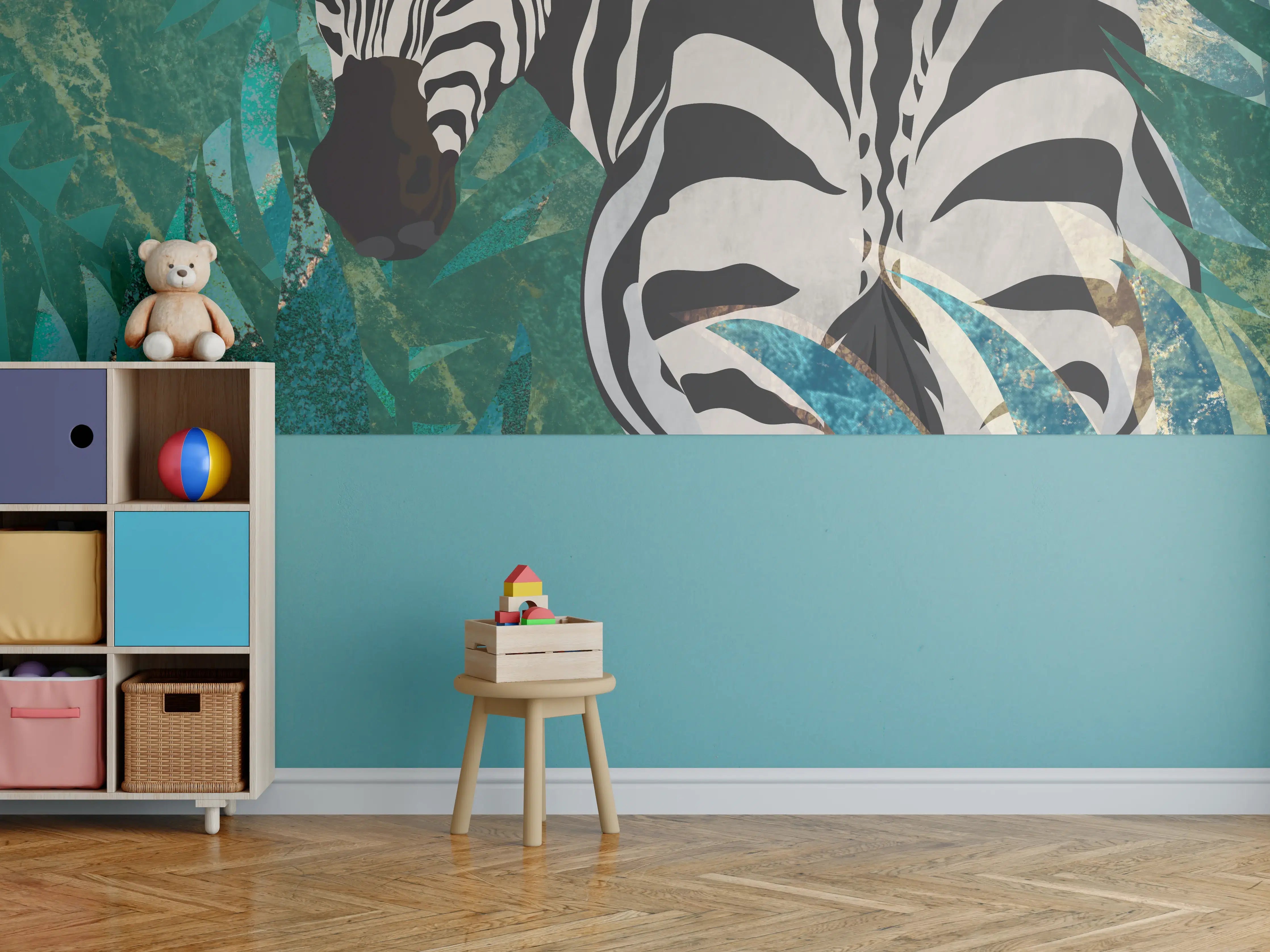Kinderzimmer Wandgestaltung - Tropische Zeichnung - Zebra