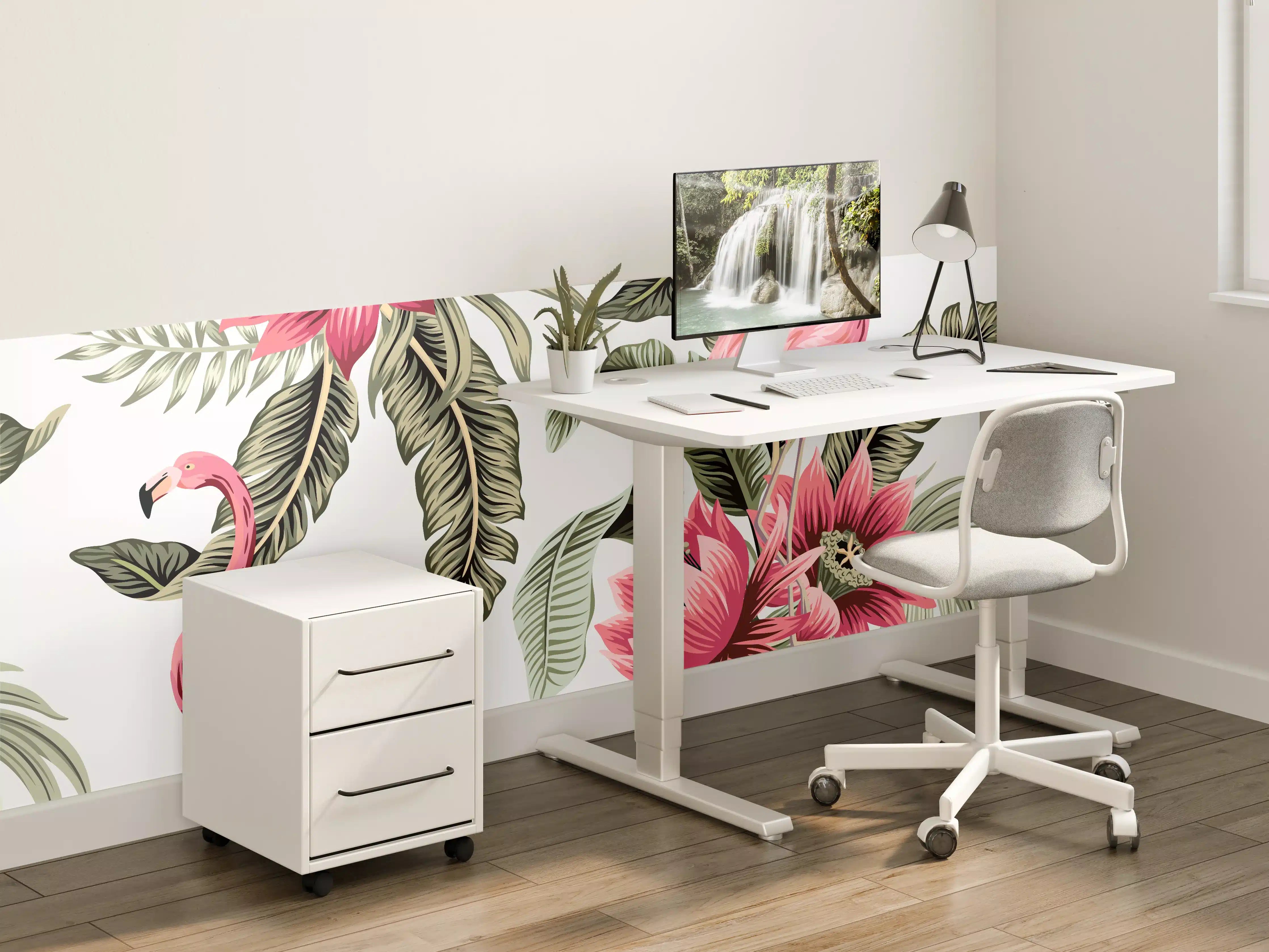 Kinderzimmer Wandgestaltung - Tropischer Flamingo-Blumen-Print